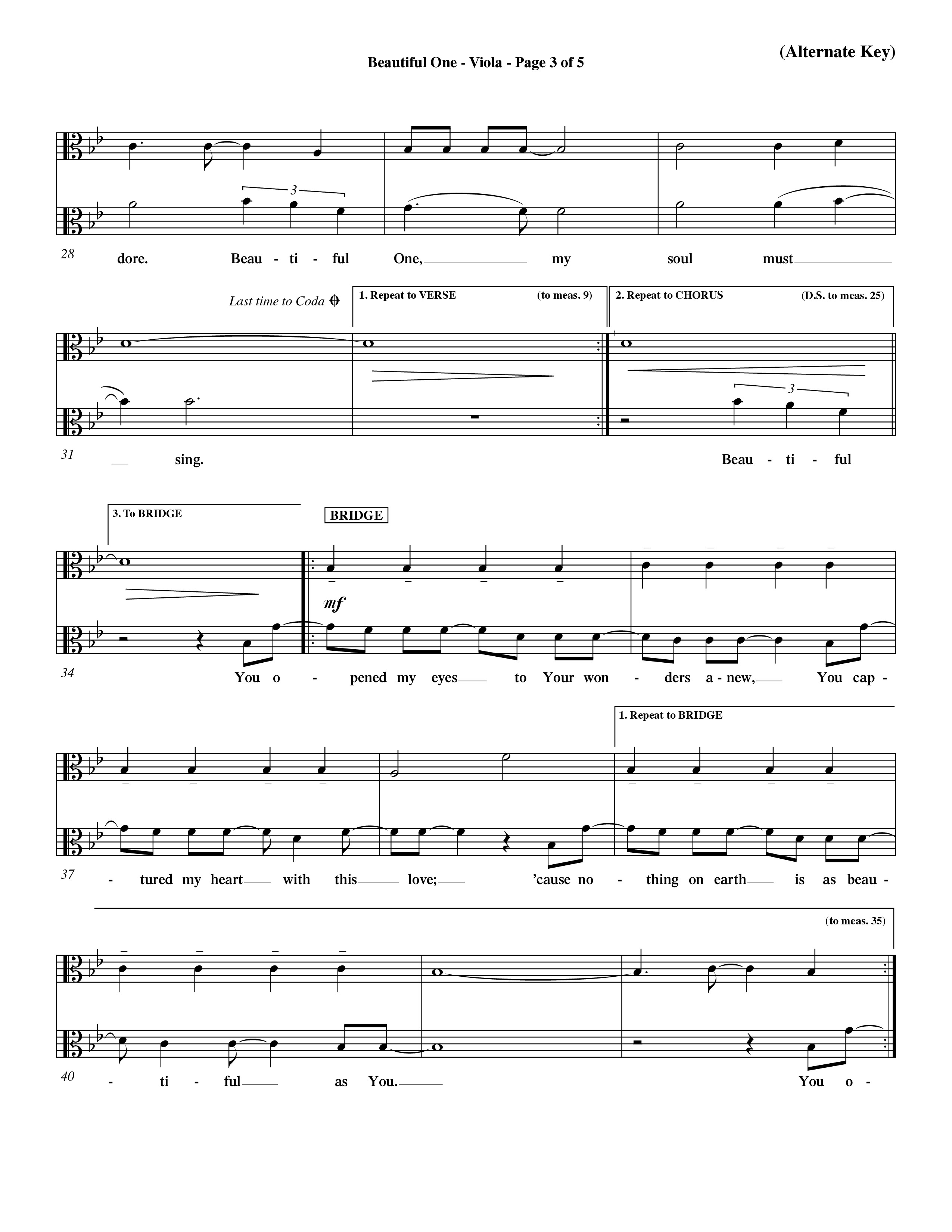 Beautiful One (Choral Anthem SATB) Viola (Word Music Choral / Orch. Paul Nelson)