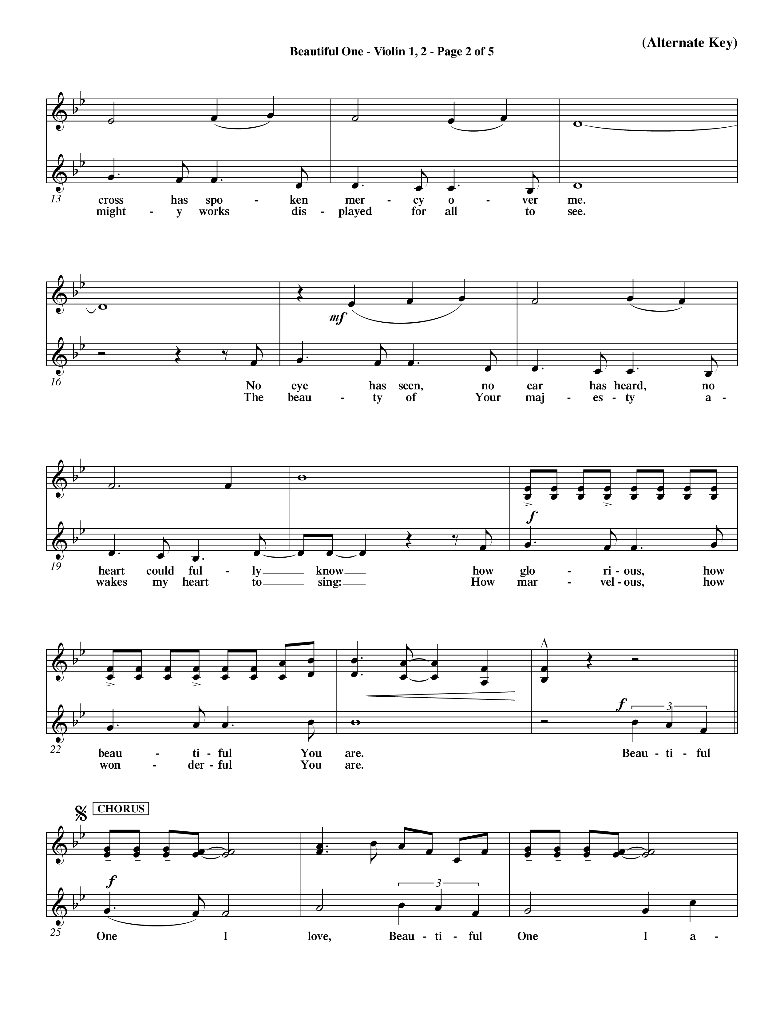 Beautiful One (Choral Anthem SATB) Violin 1/2 (Word Music Choral / Orch. Paul Nelson)