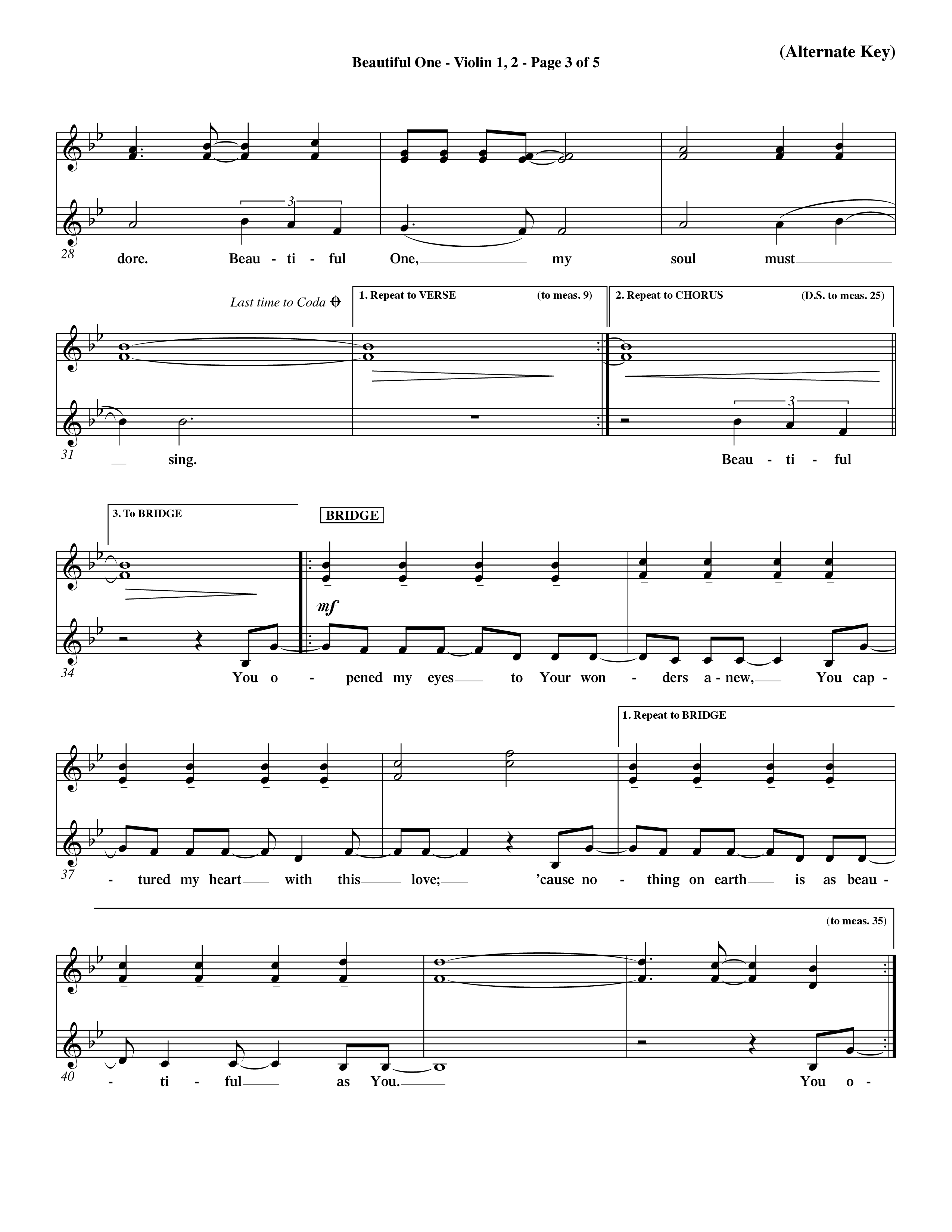 Beautiful One (Choral Anthem SATB) Violin 1/2 (Word Music Choral / Orch. Paul Nelson)