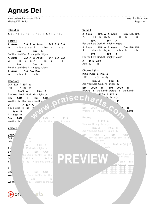 Agnus Dei Chord Chart