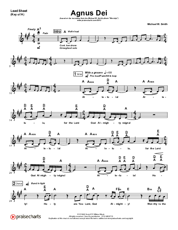 Agnus Dei Lead Sheet (Melody) (Michael W. Smith)