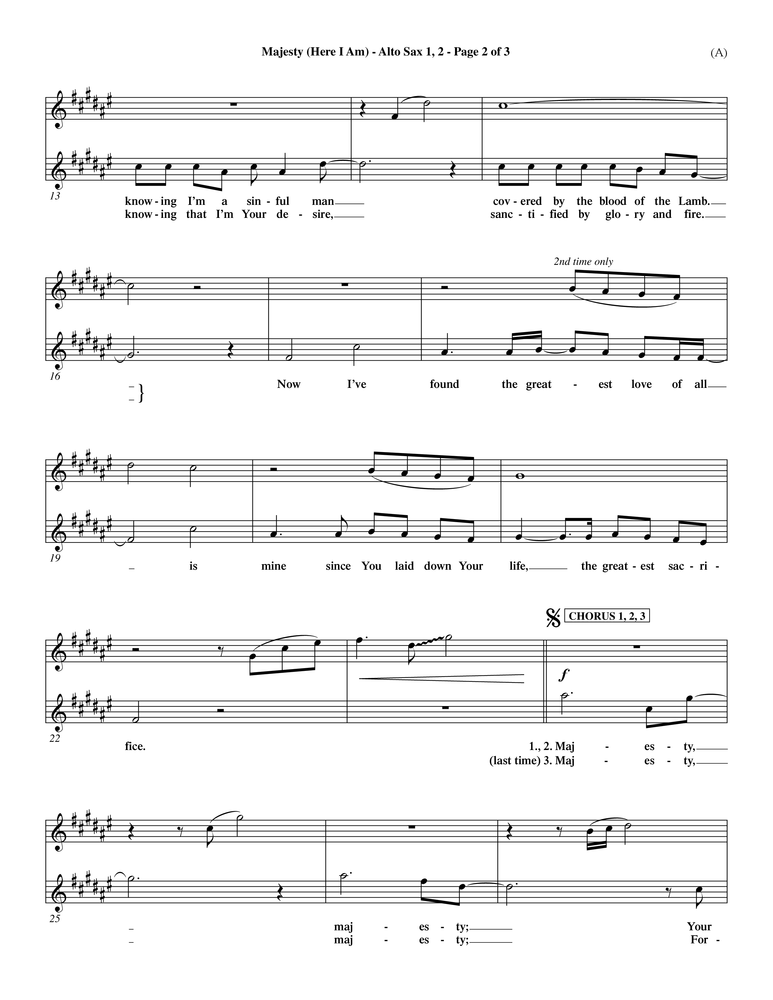 Majesty (Choral Anthem SATB) Alto Sax 1/2 (Word Music Choral / Orch. Dave Williamson)