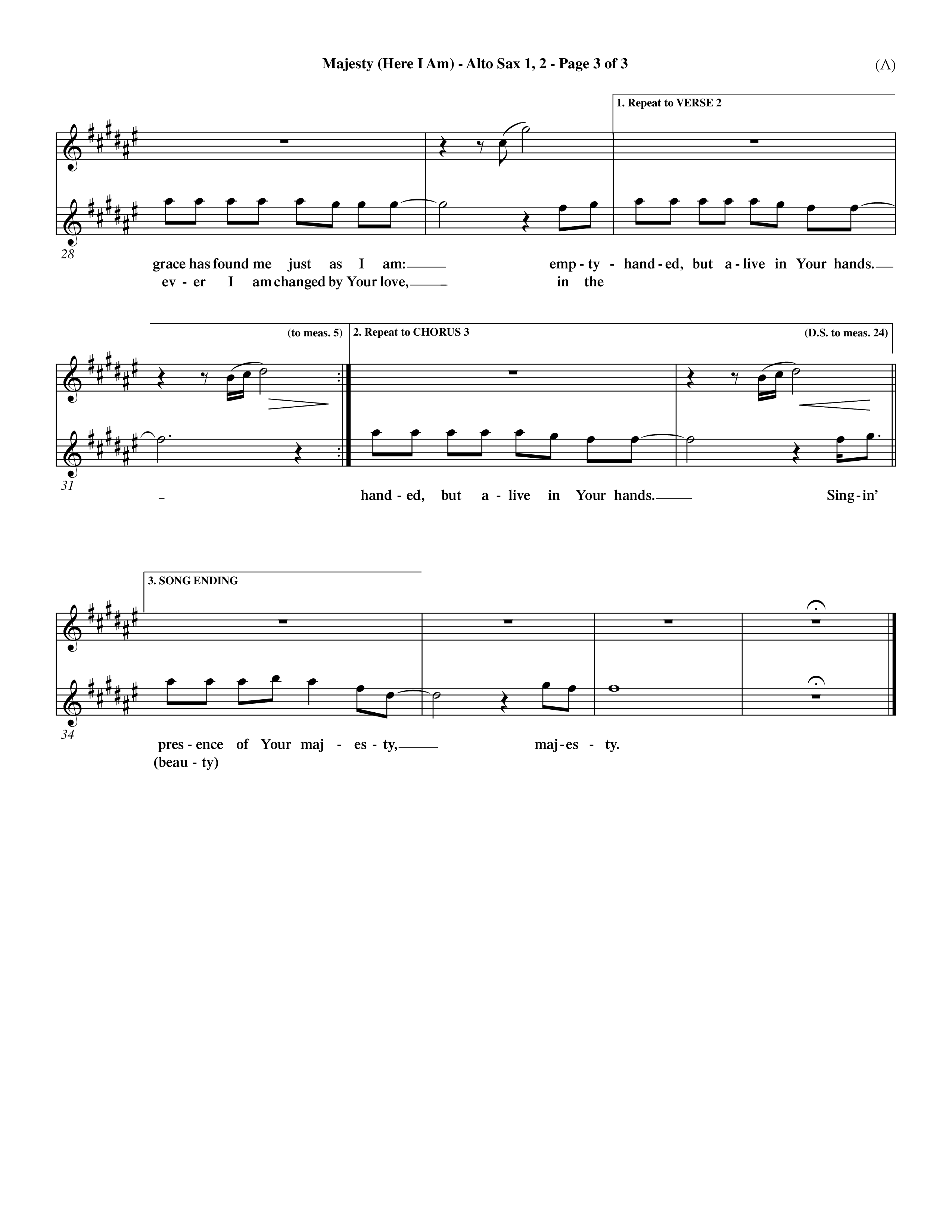 Majesty (Choral Anthem SATB) Alto Sax 1/2 (Word Music Choral / Orch. Dave Williamson)