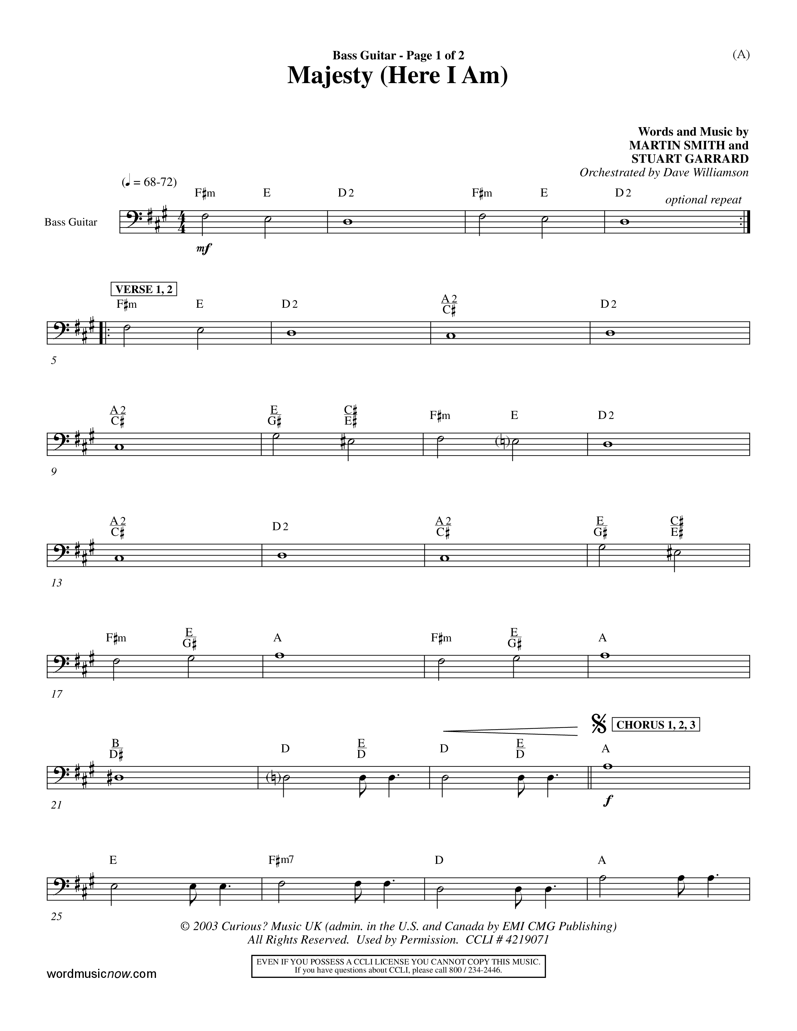 Majesty (Choral Anthem SATB) Bass Guitar (Word Music Choral / Orch. Dave Williamson)