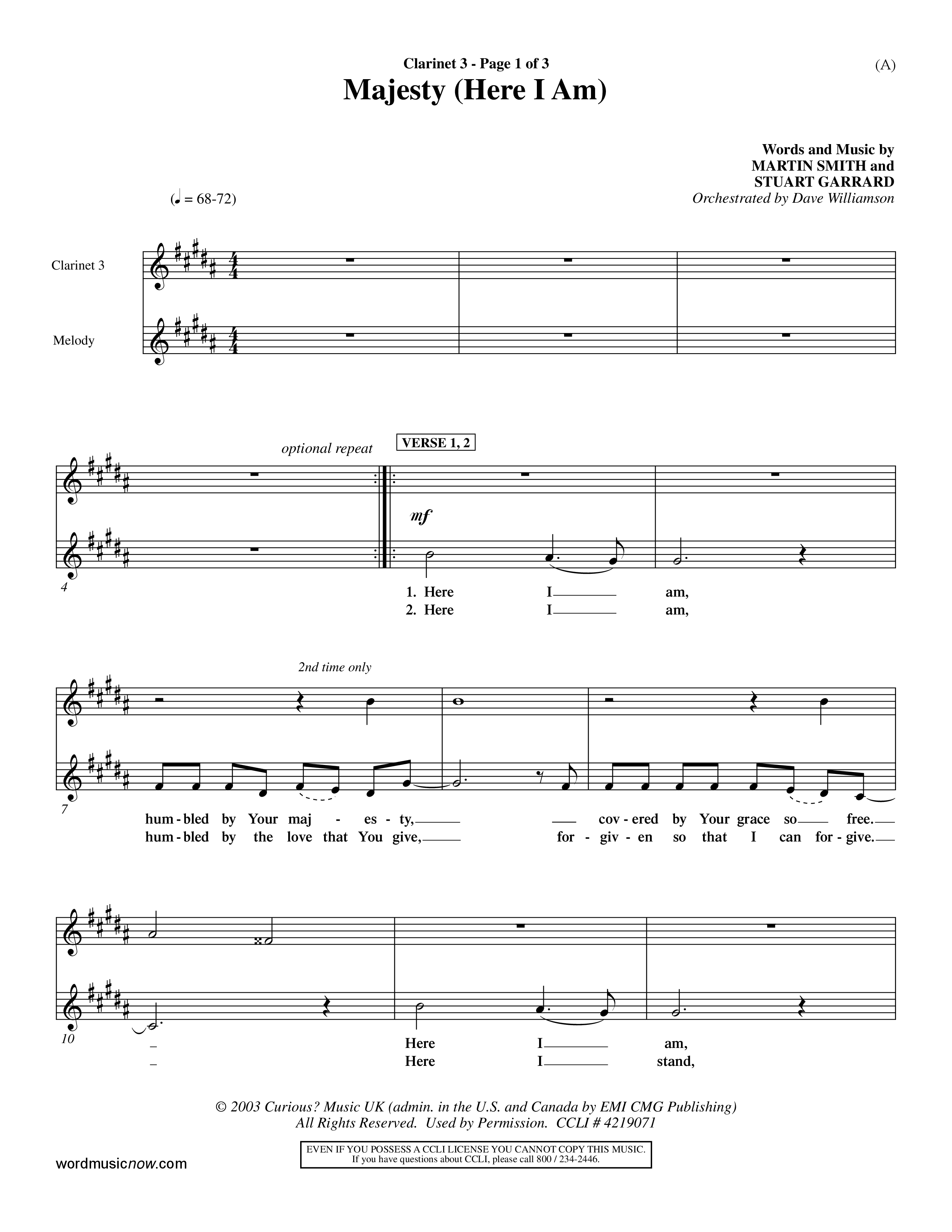 Majesty (Choral Anthem SATB) Clarinet 3 (Word Music Choral / Orch. Dave Williamson)