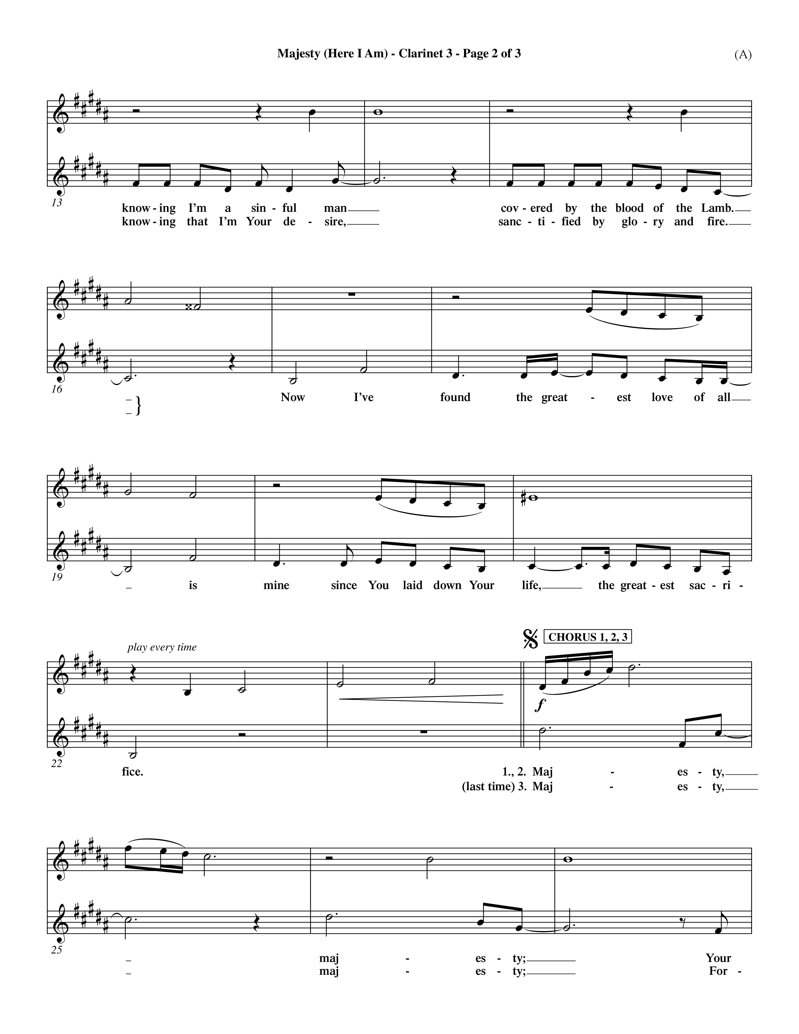 Majesty (Choral Anthem SATB) Clarinet 3 (Word Music Choral / Orch. Dave Williamson)