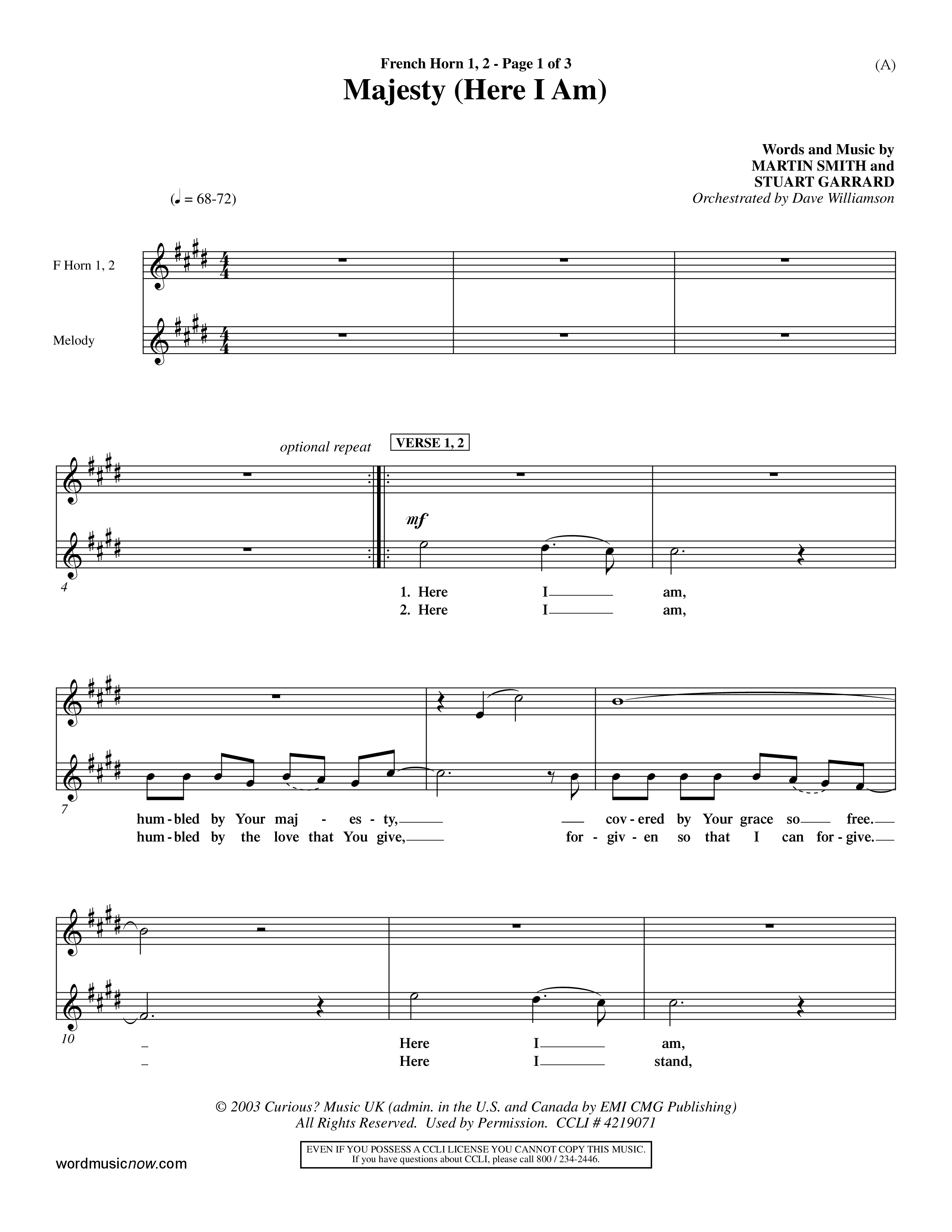 Majesty (Choral Anthem SATB) French Horn (Word Music Choral / Orch. Dave Williamson)
