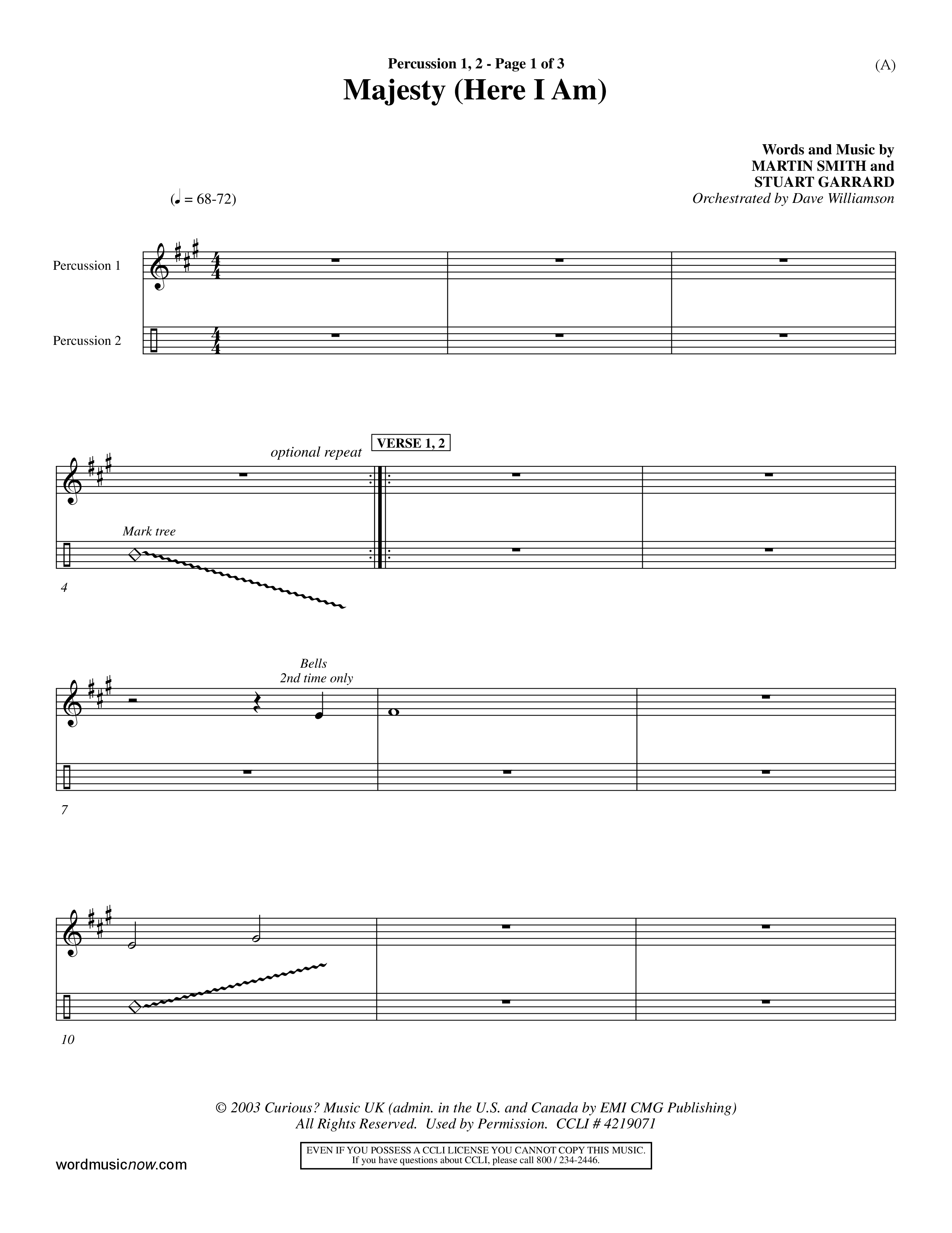 Majesty (Choral Anthem SATB) Percussion 1/2 (Word Music Choral / Orch. Dave Williamson)