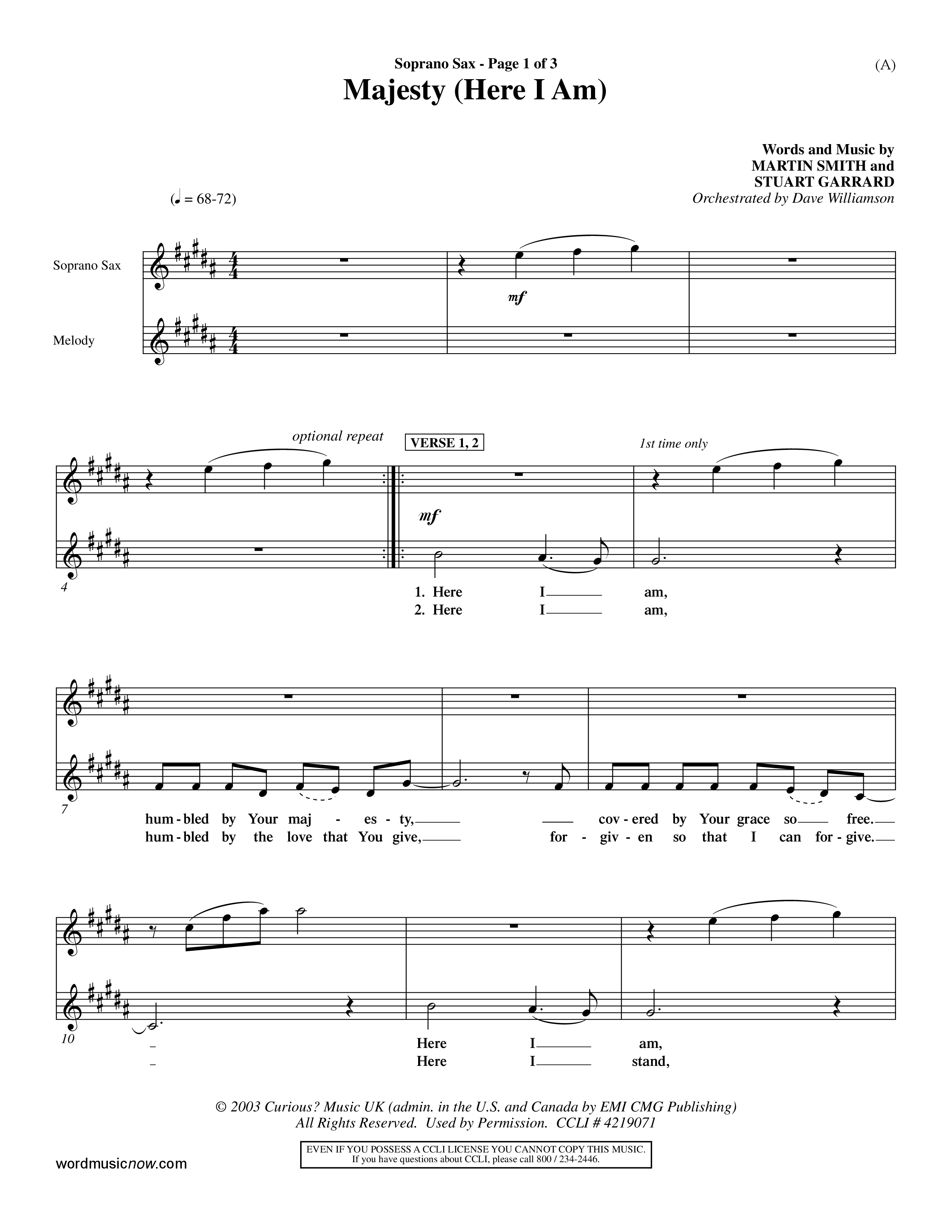 Majesty (Choral Anthem SATB) Saxophone (Word Music Choral / Orch. Dave Williamson)