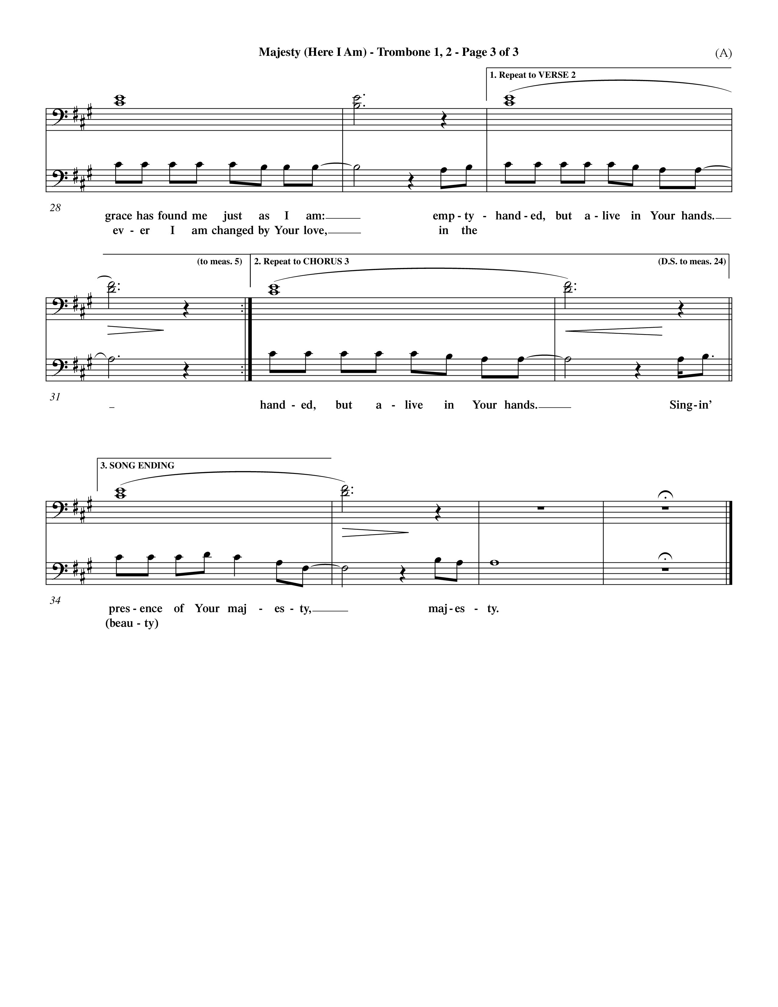 Majesty (Choral Anthem SATB) Trombone 1/2 (Word Music Choral / Orch. Dave Williamson)