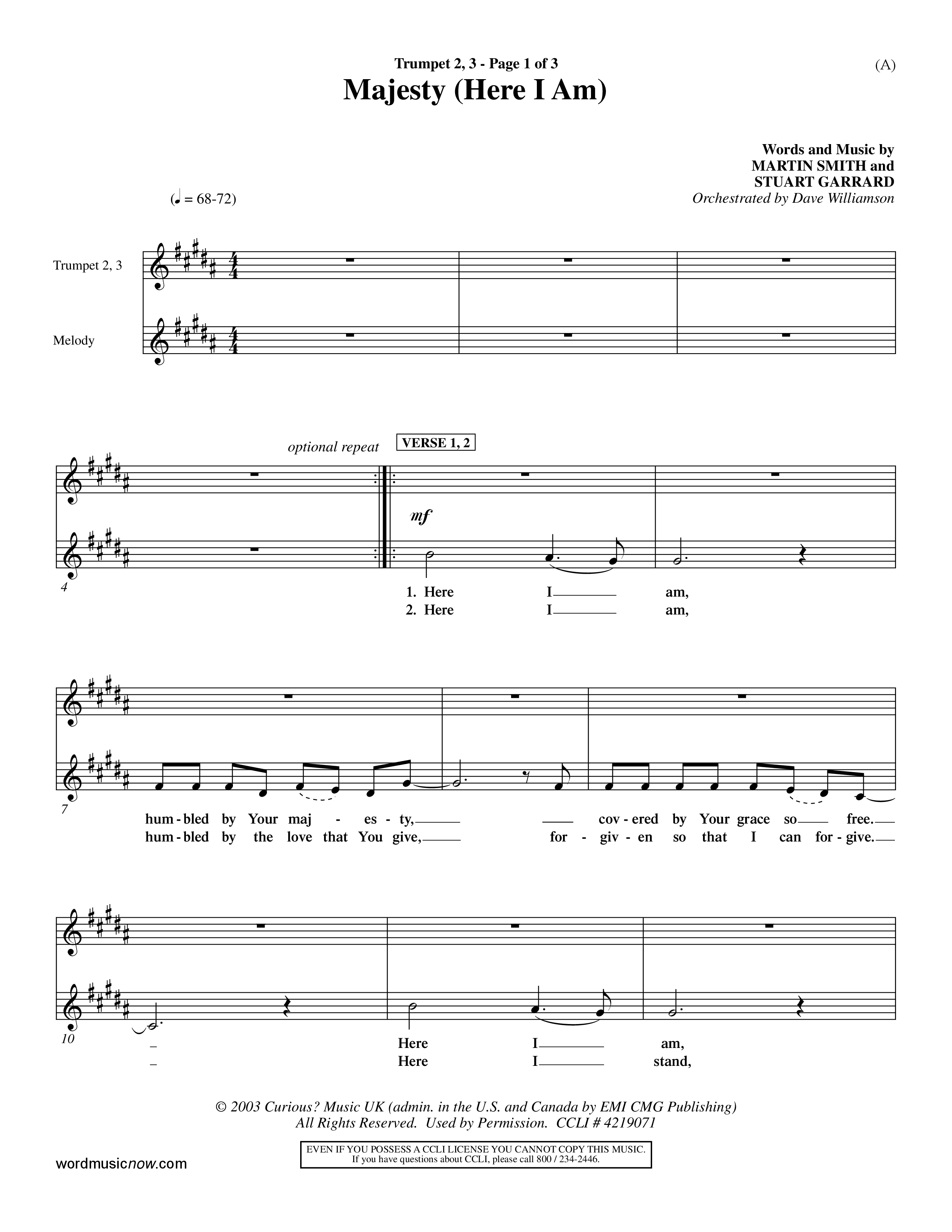 Majesty (Choral Anthem SATB) Trumpet 2/3 (Word Music Choral / Orch. Dave Williamson)