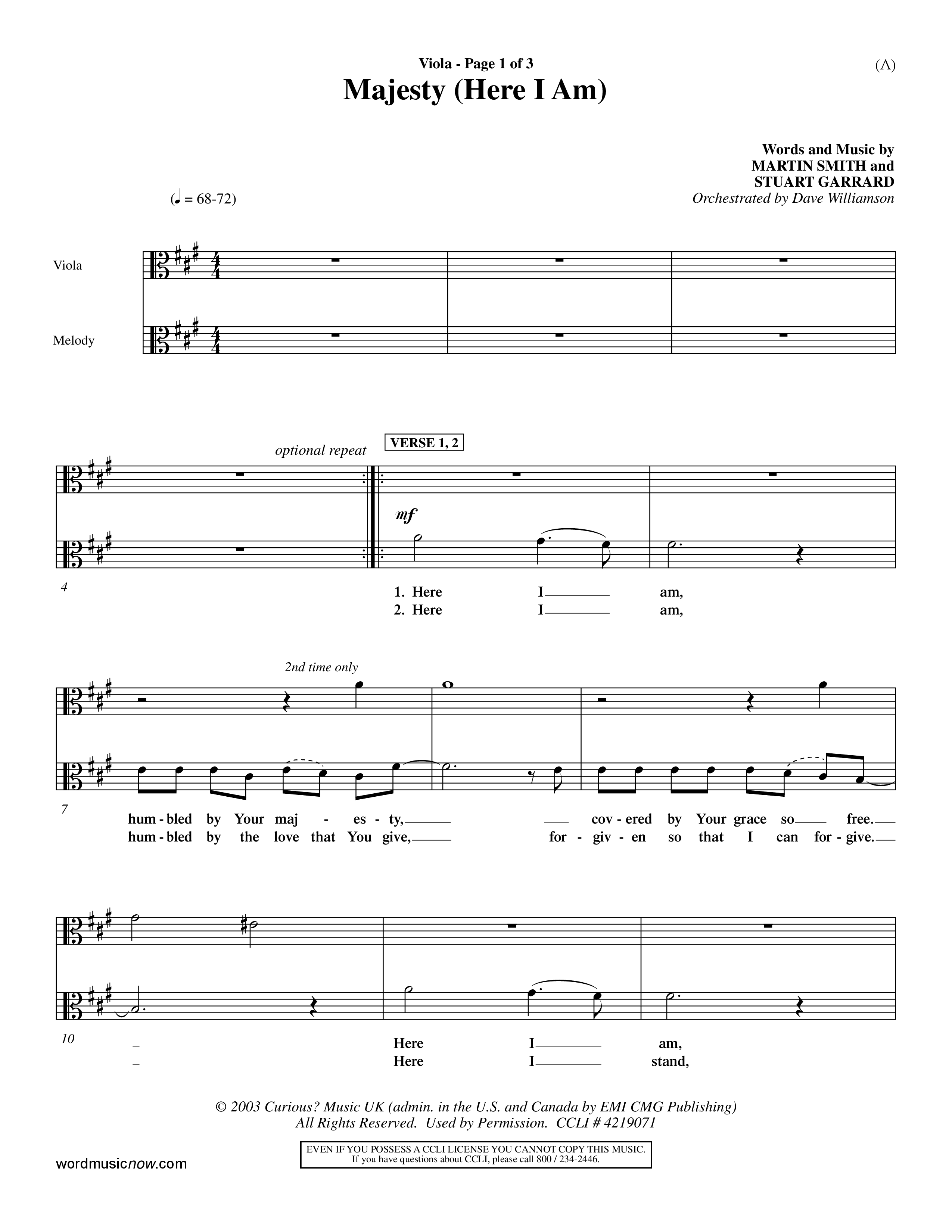 Majesty (Choral Anthem SATB) Viola (Word Music Choral / Orch. Dave Williamson)
