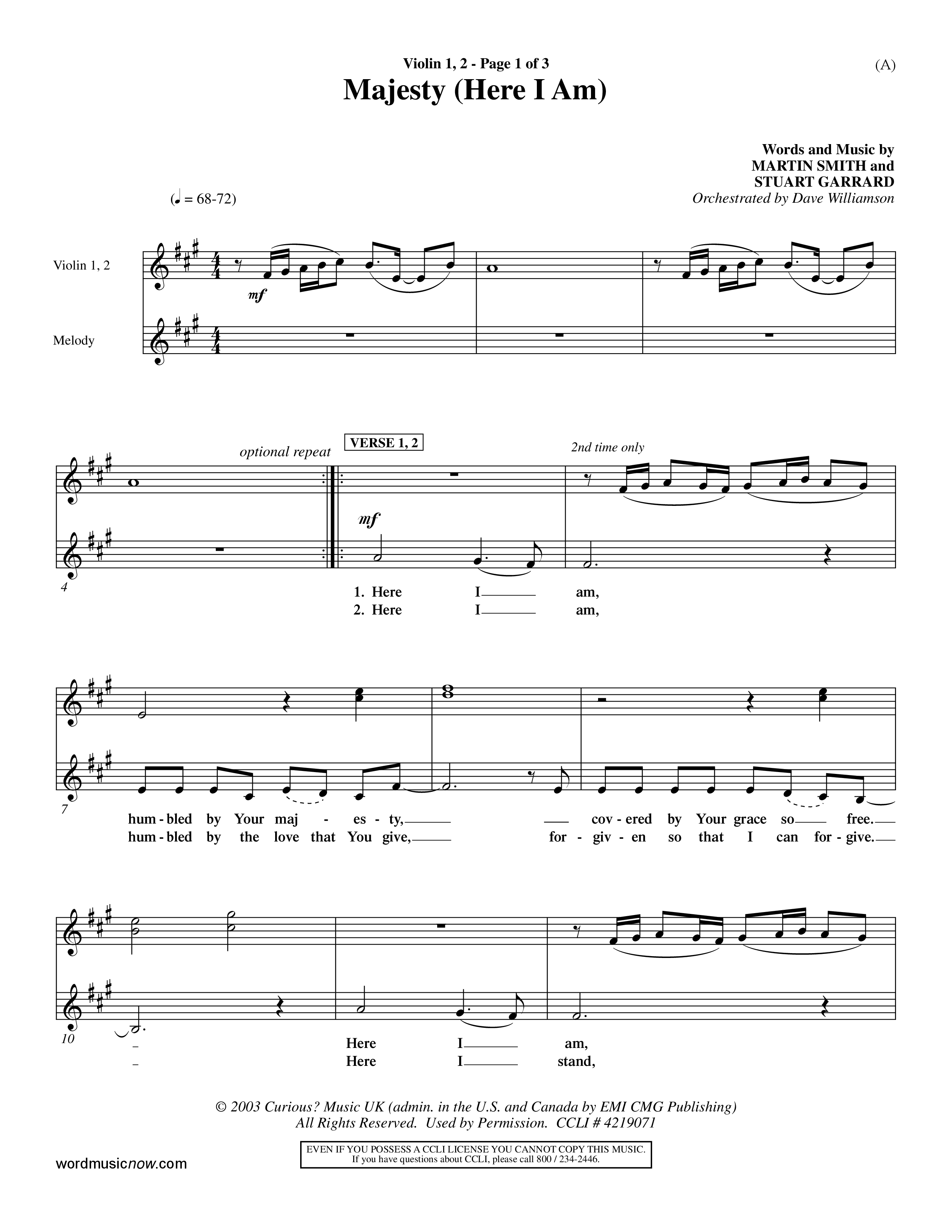 Majesty (Choral Anthem SATB) Violin 1/2 (Word Music Choral / Orch. Dave Williamson)