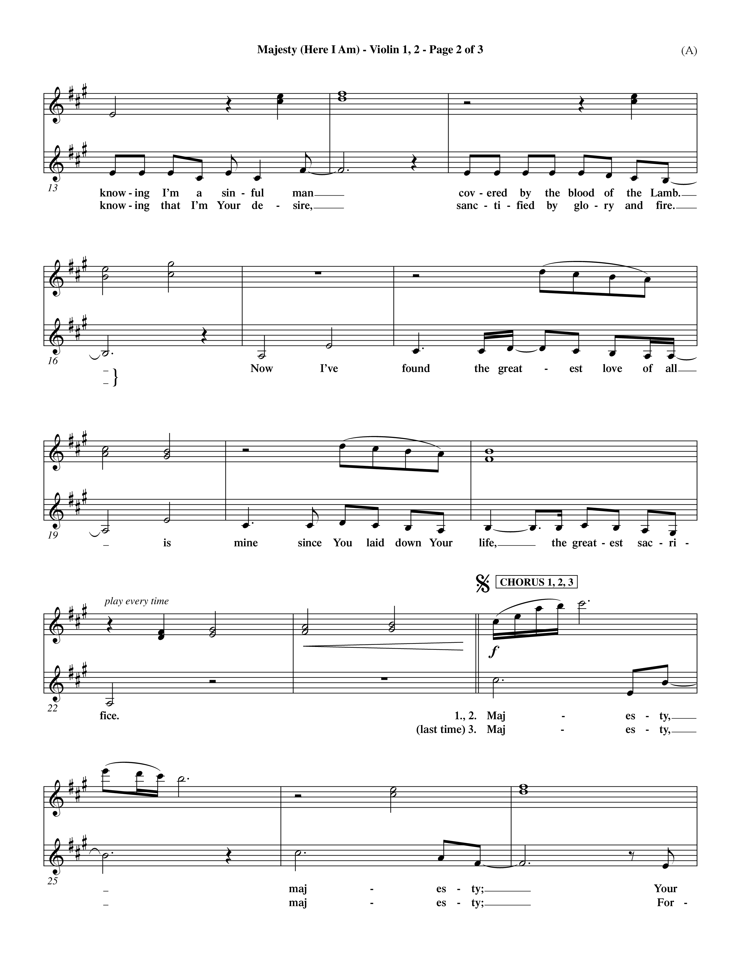 Majesty (Choral Anthem SATB) Violin 1/2 (Word Music Choral / Orch. Dave Williamson)