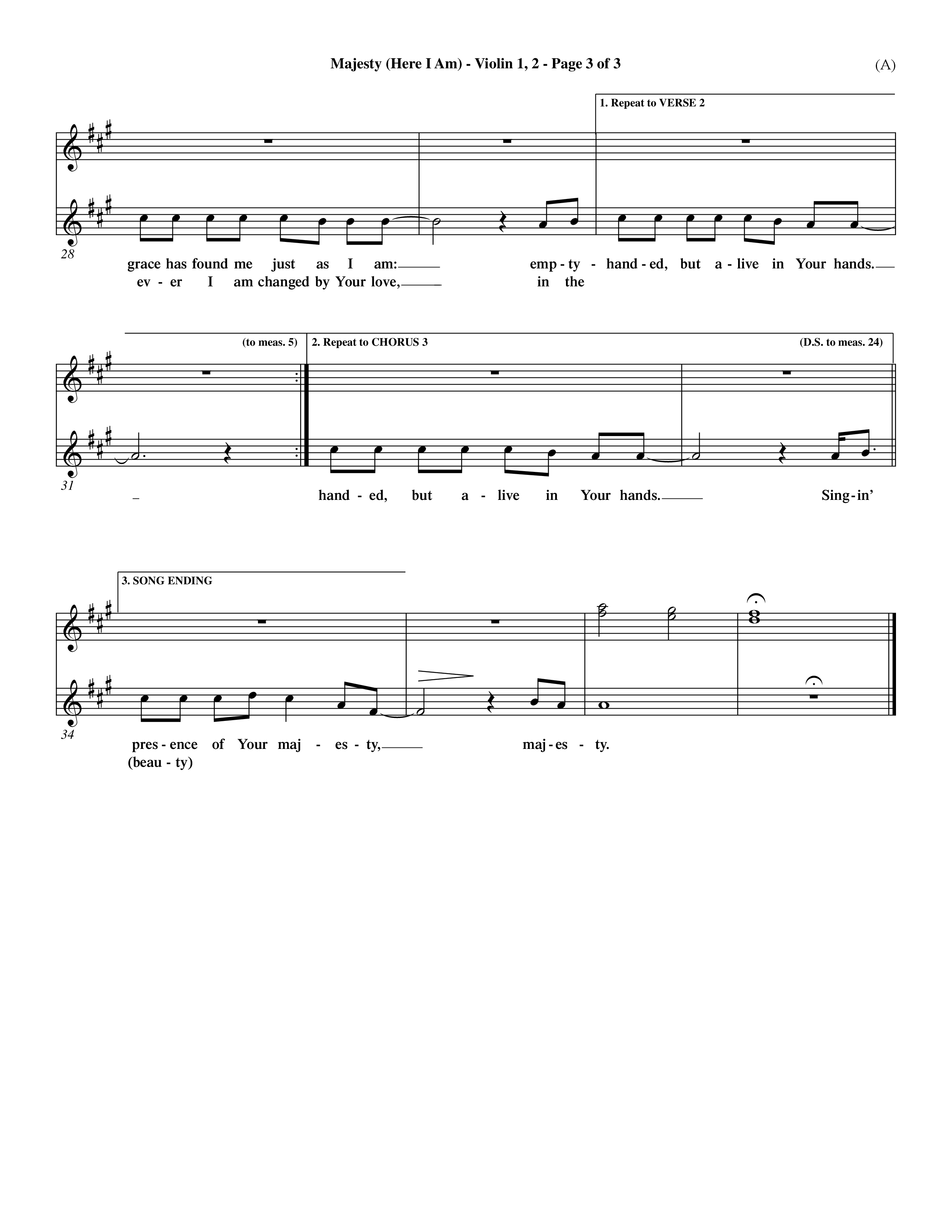 Majesty (Choral Anthem SATB) Violin 1/2 (Word Music Choral / Orch. Dave Williamson)