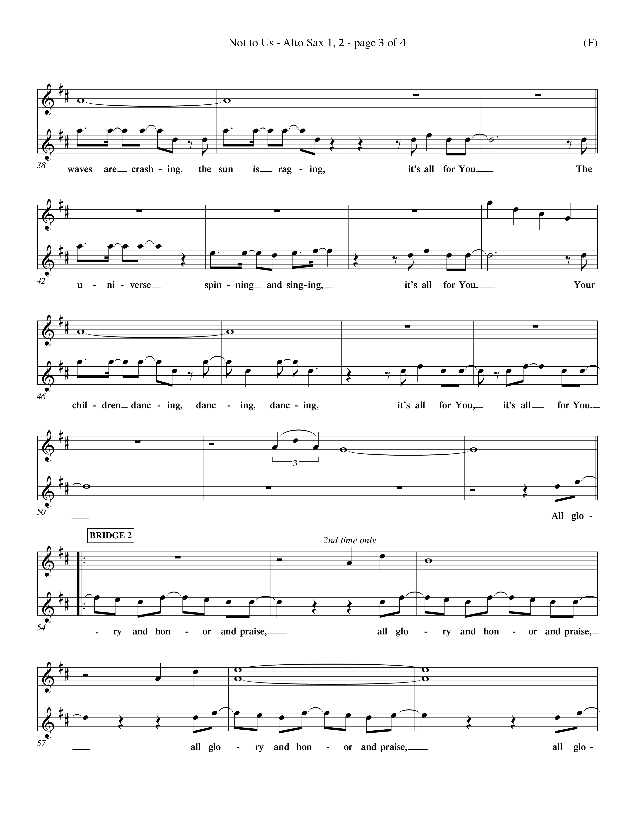 Not To Us (Choral Anthem SATB) Alto Sax 1/2 (Word Music Choral / Orch. Dave Williamson)