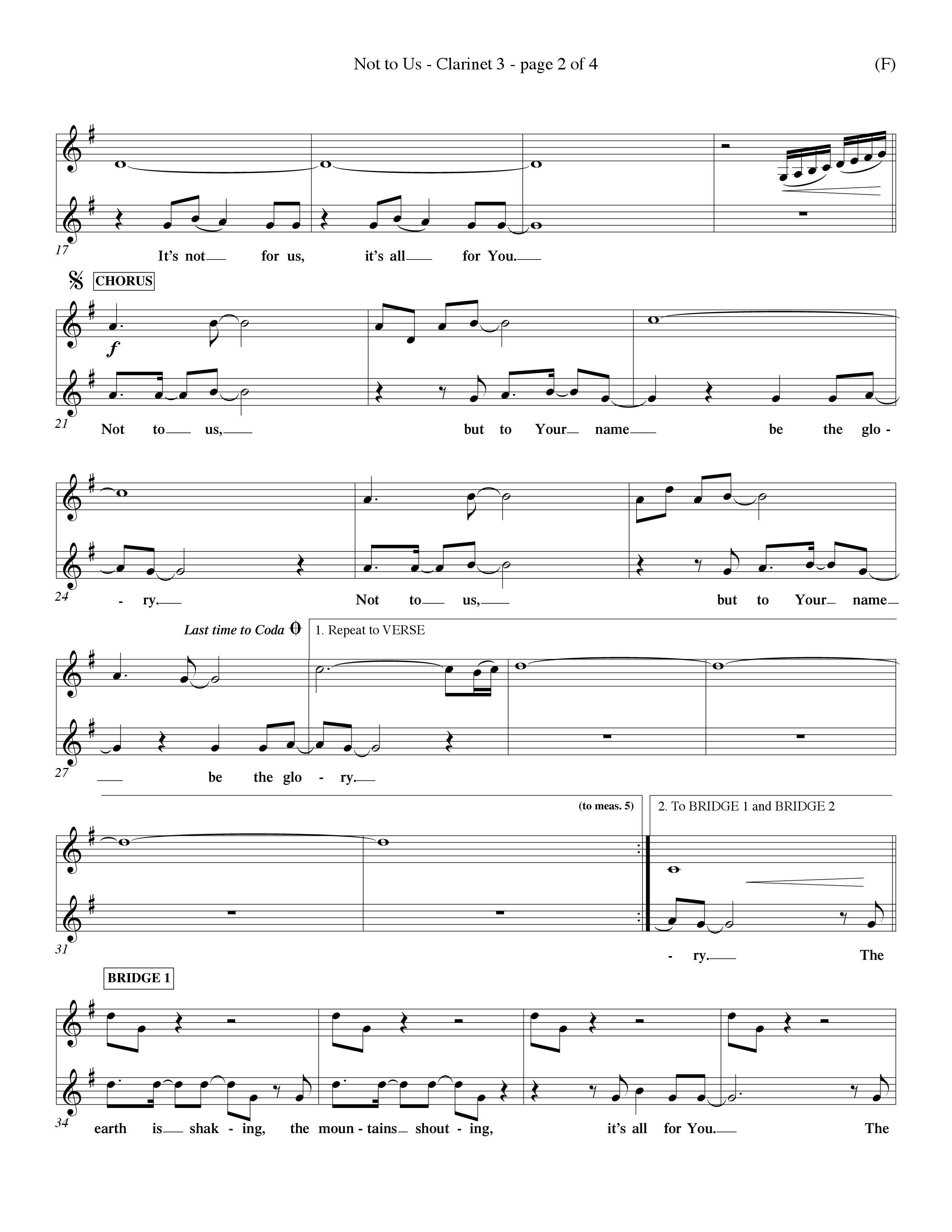 Not To Us (Choral Anthem SATB) Clarinet 3 (Word Music Choral / Orch. Dave Williamson)