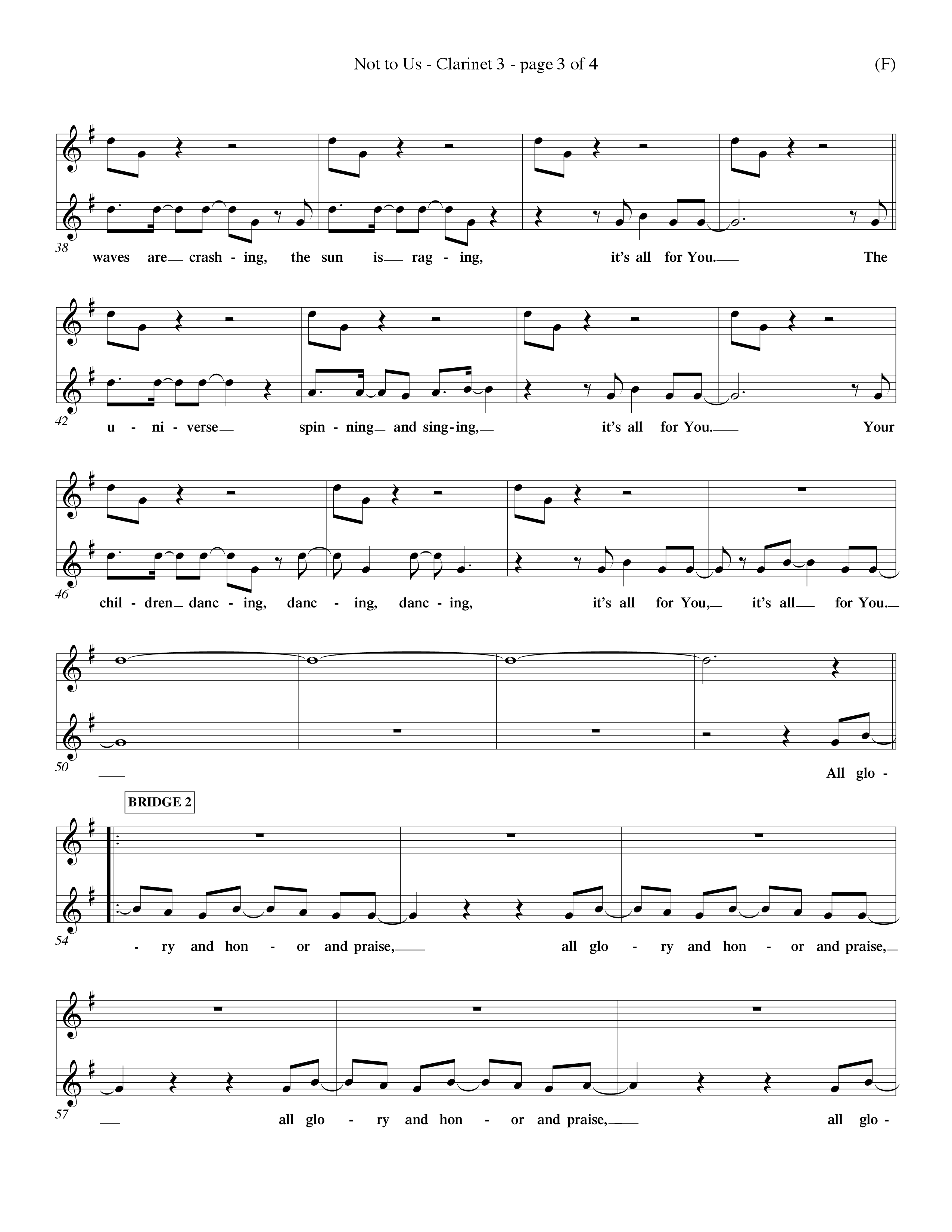 Not To Us (Choral Anthem SATB) Clarinet 3 (Word Music Choral / Orch. Dave Williamson)
