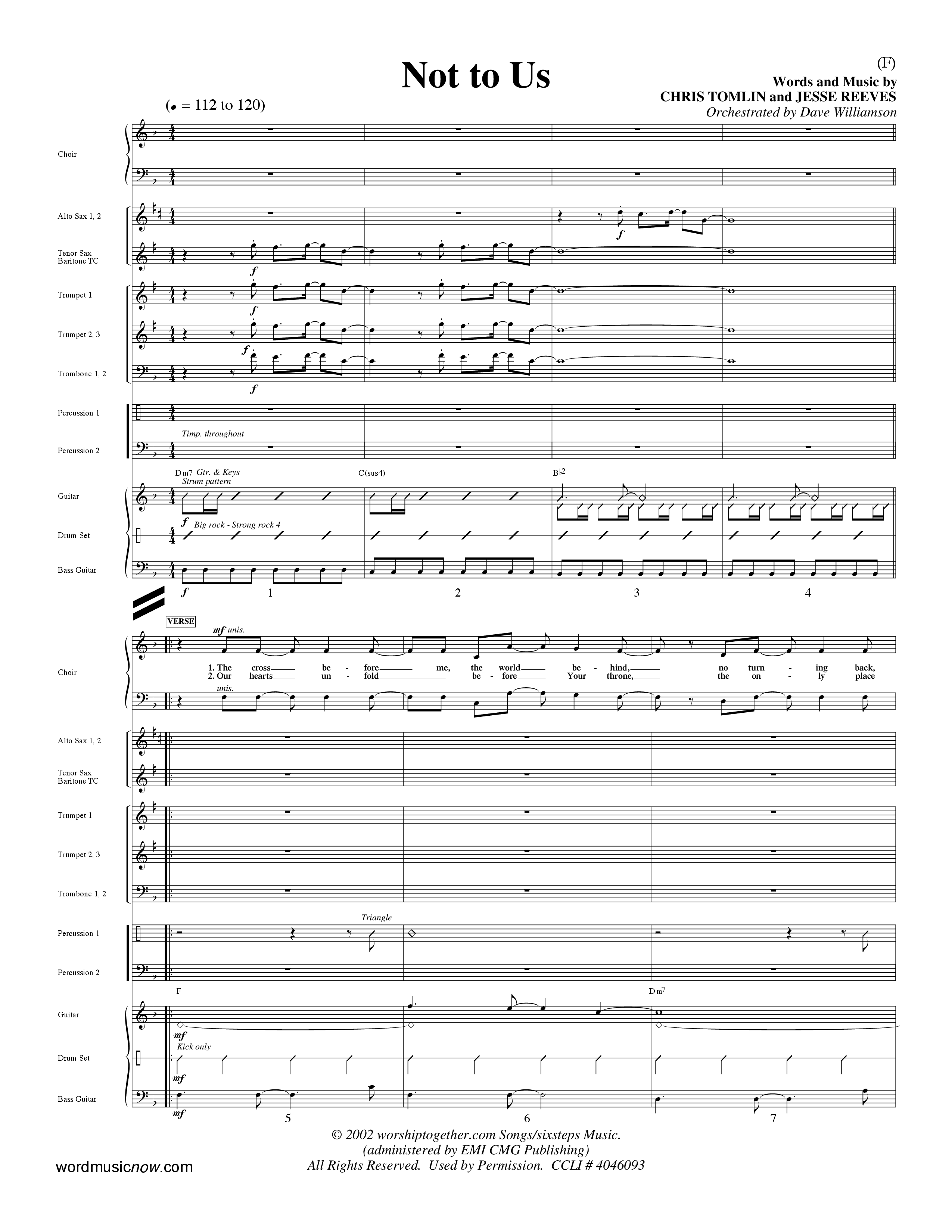 Not To Us (Choral Anthem SATB) PraiseBand (incl. Brass) (Word Music Choral / Orch. Dave Williamson)