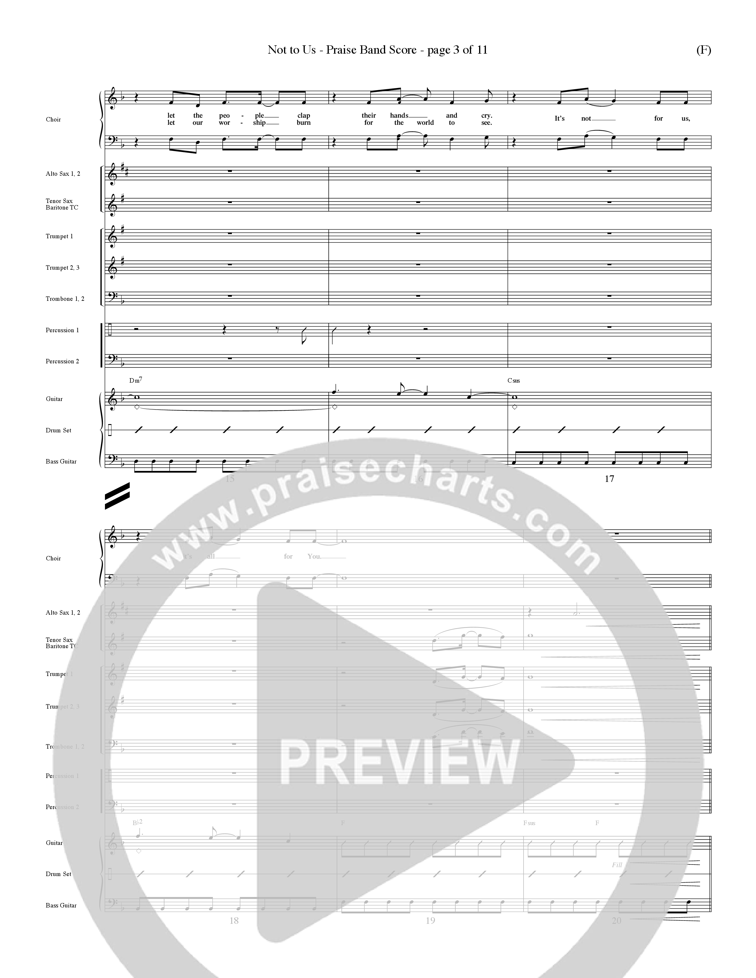 Not To Us (Choral Anthem SATB) PraiseBand (incl. Brass) (Word Music Choral / Orch. Dave Williamson)
