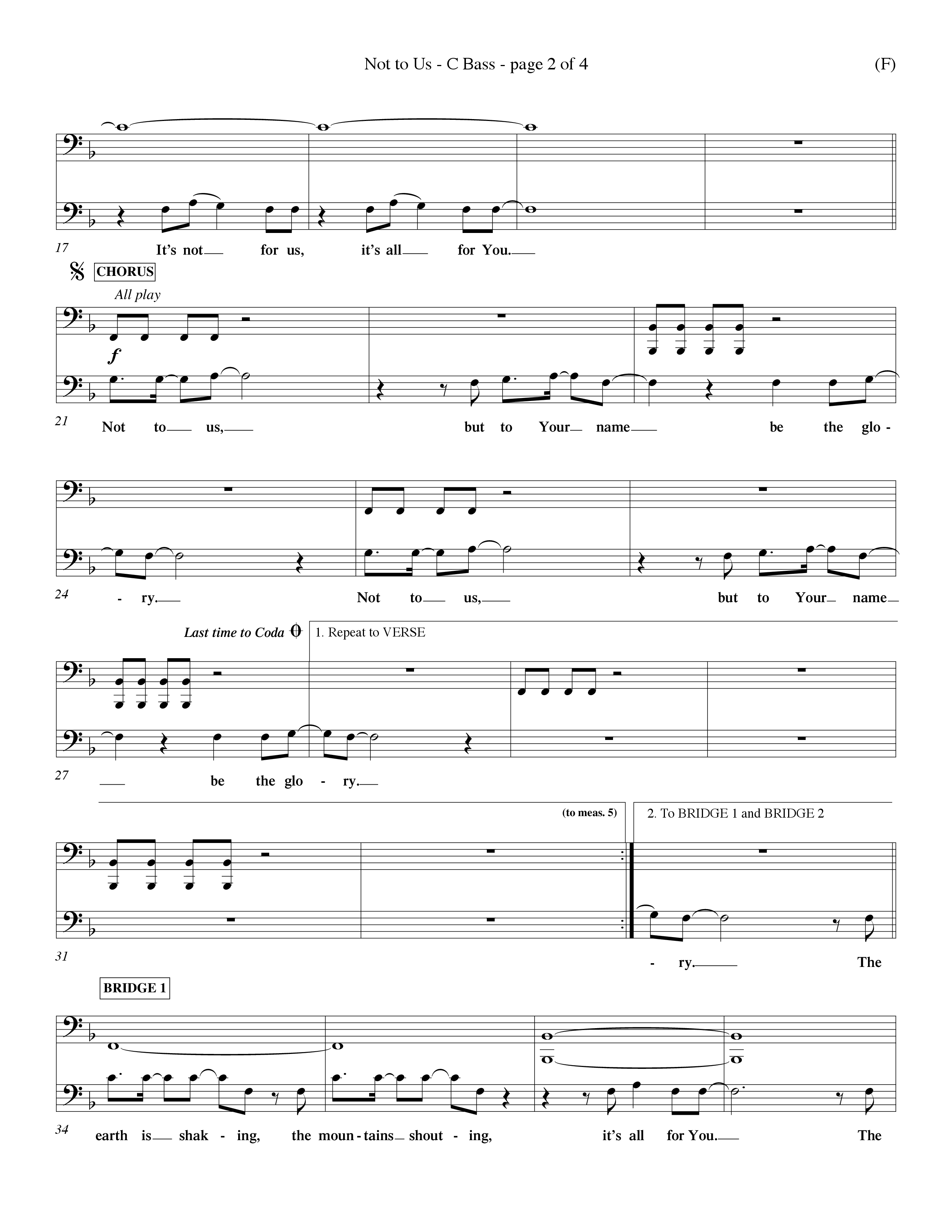 Not To Us (Choral Anthem SATB) Contrabass (Word Music Choral / Orch. Dave Williamson)