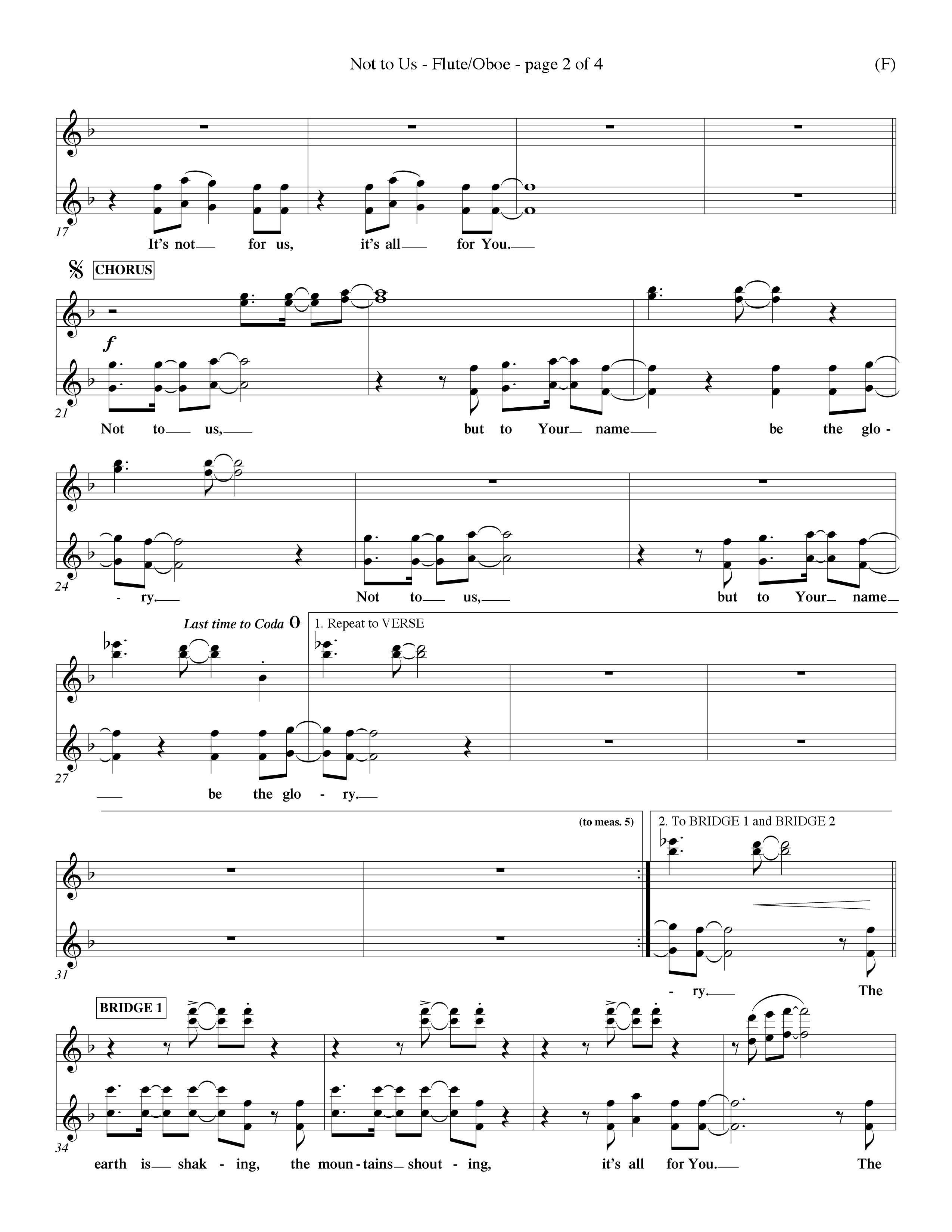Not To Us (Choral Anthem SATB) Flute/Oboe (Word Music Choral / Orch. Dave Williamson)