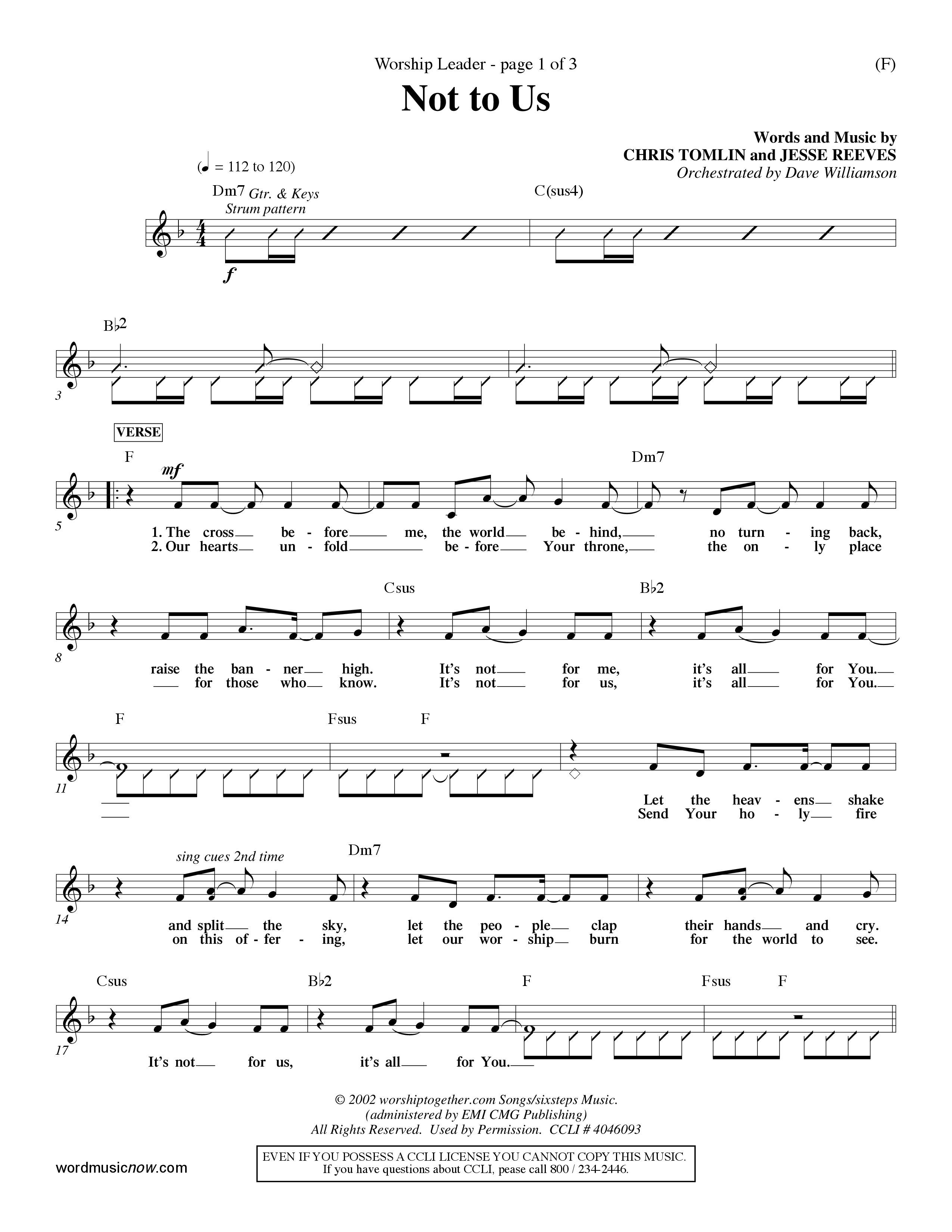 Not To Us (Choral Anthem SATB) Rhythm Pack (Word Music Choral / Orch. Dave Williamson)