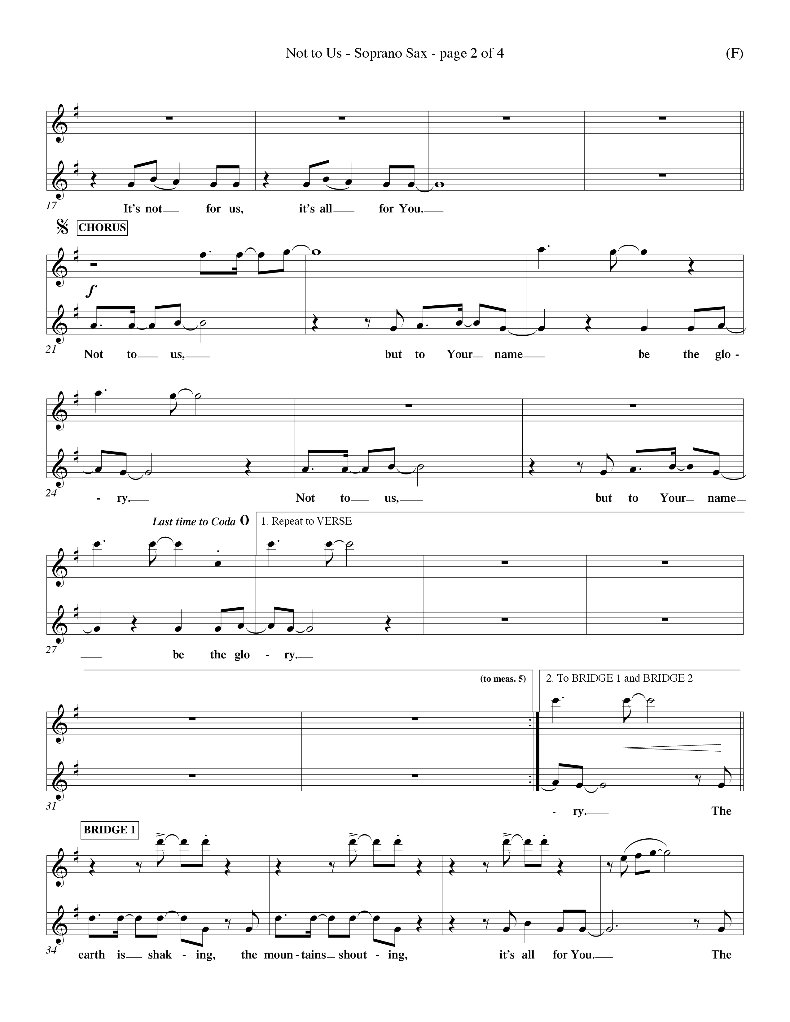 Not To Us (Choral Anthem SATB) Saxophone (Word Music Choral / Orch. Dave Williamson)