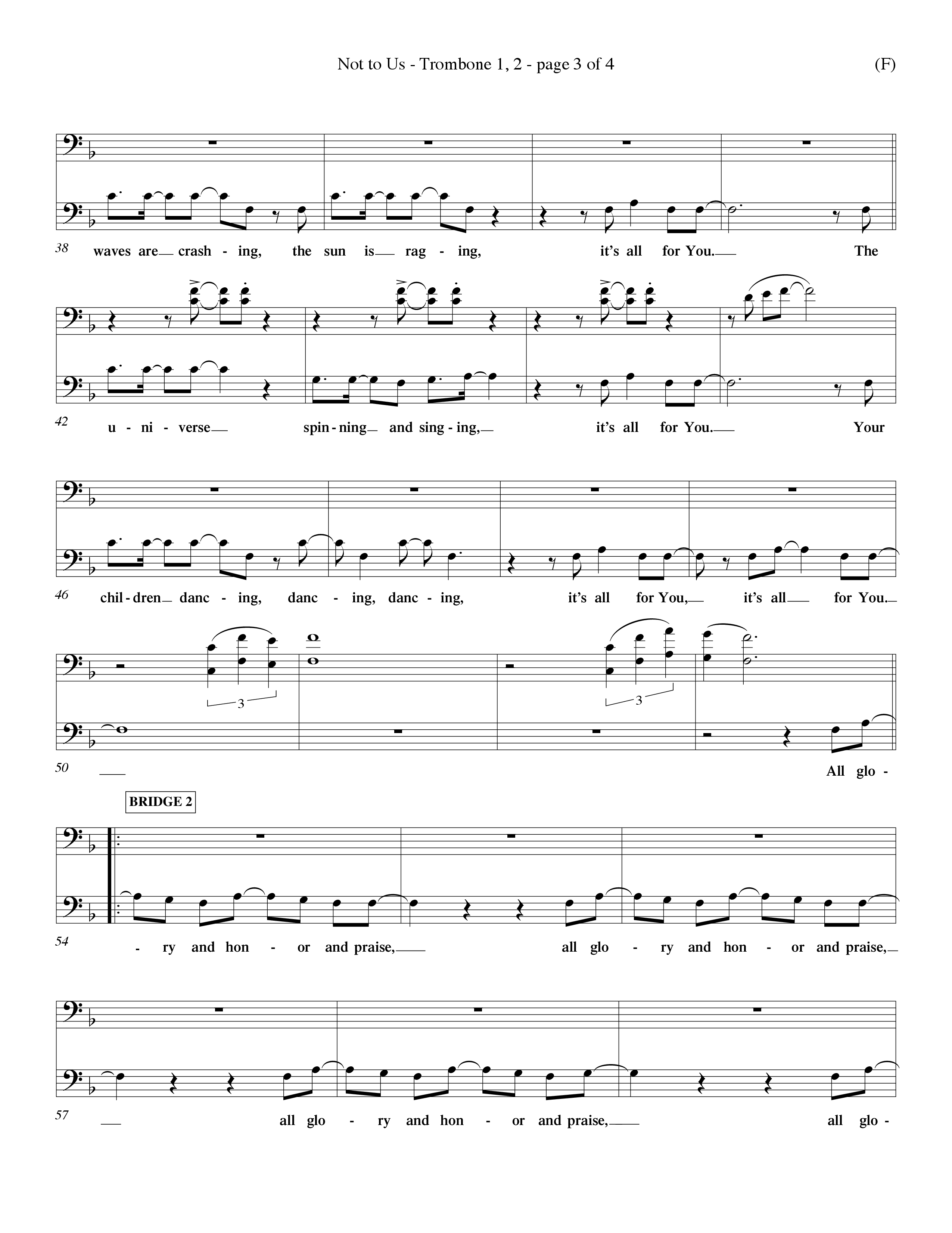 Not To Us (Choral Anthem SATB) Trombone 1/2 (Word Music Choral / Orch. Dave Williamson)