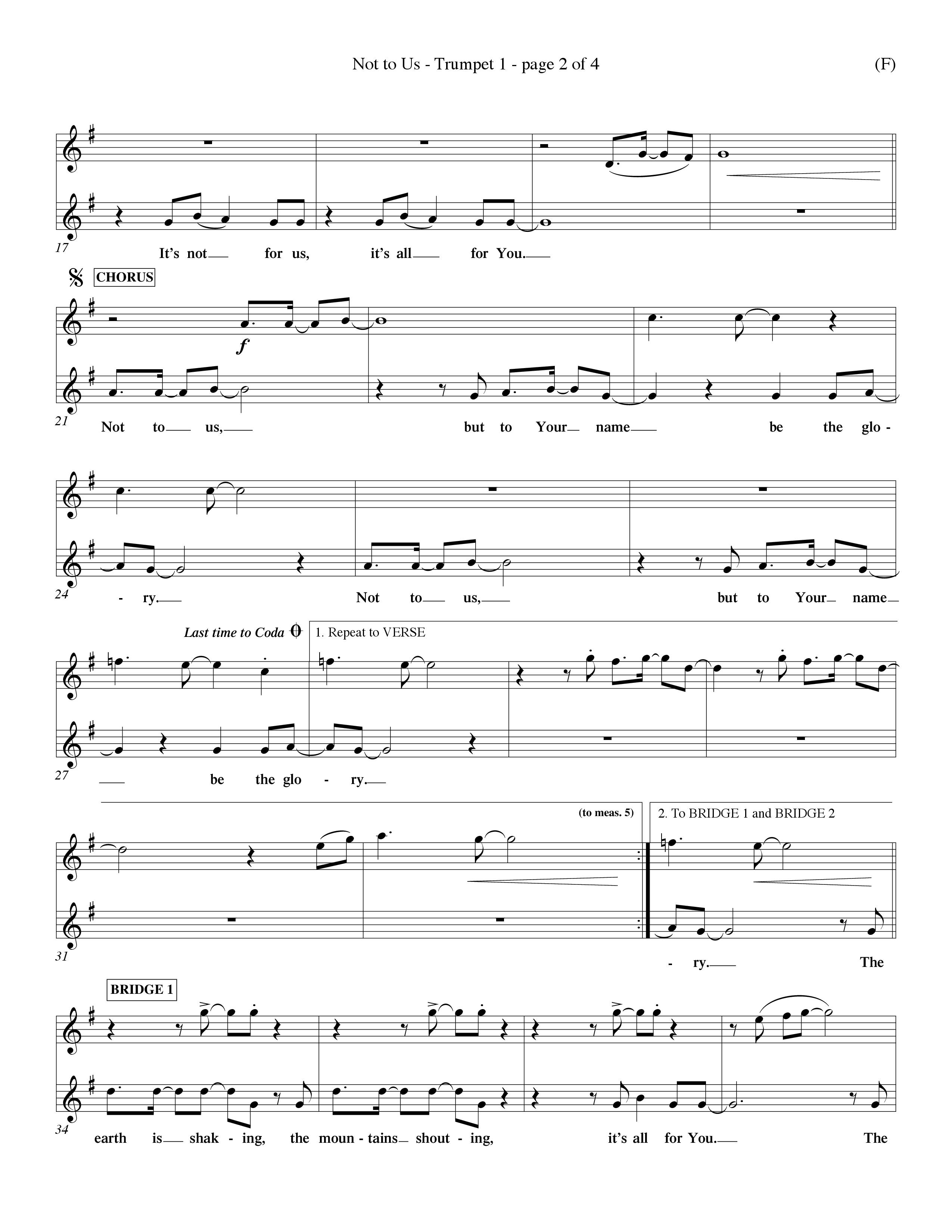 Not To Us (Choral Anthem SATB) Trumpet 1 (Word Music Choral / Orch. Dave Williamson)
