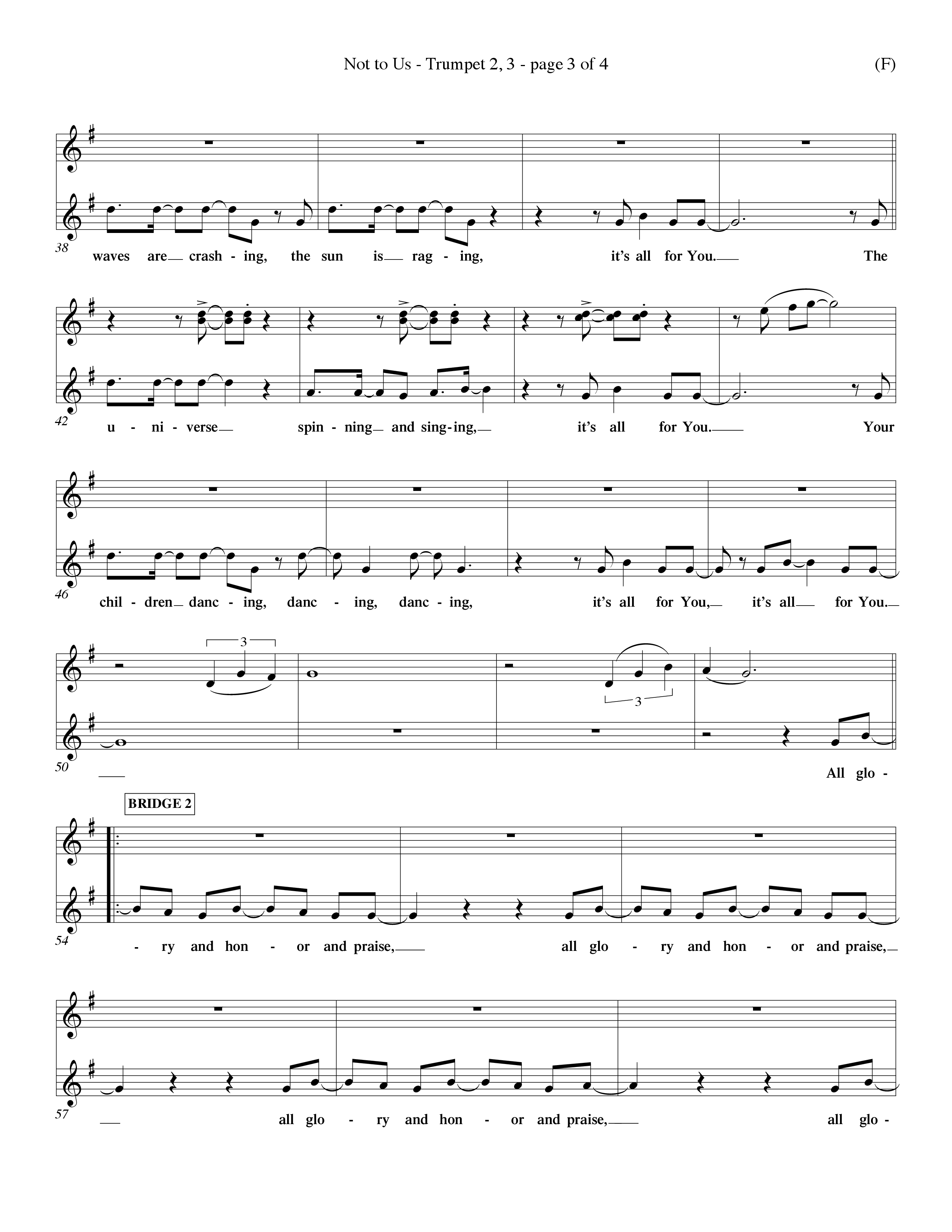 Not To Us (Choral Anthem SATB) Trumpet 2/3 (Word Music Choral / Orch. Dave Williamson)
