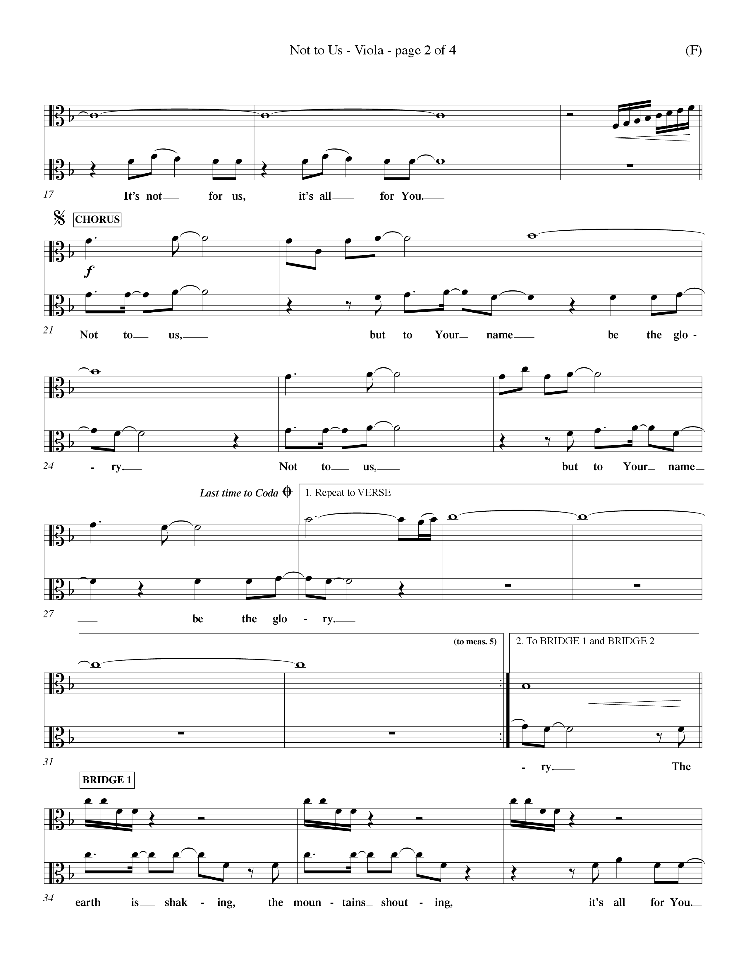 Not To Us (Choral Anthem SATB) Viola (Word Music Choral / Orch. Dave Williamson)