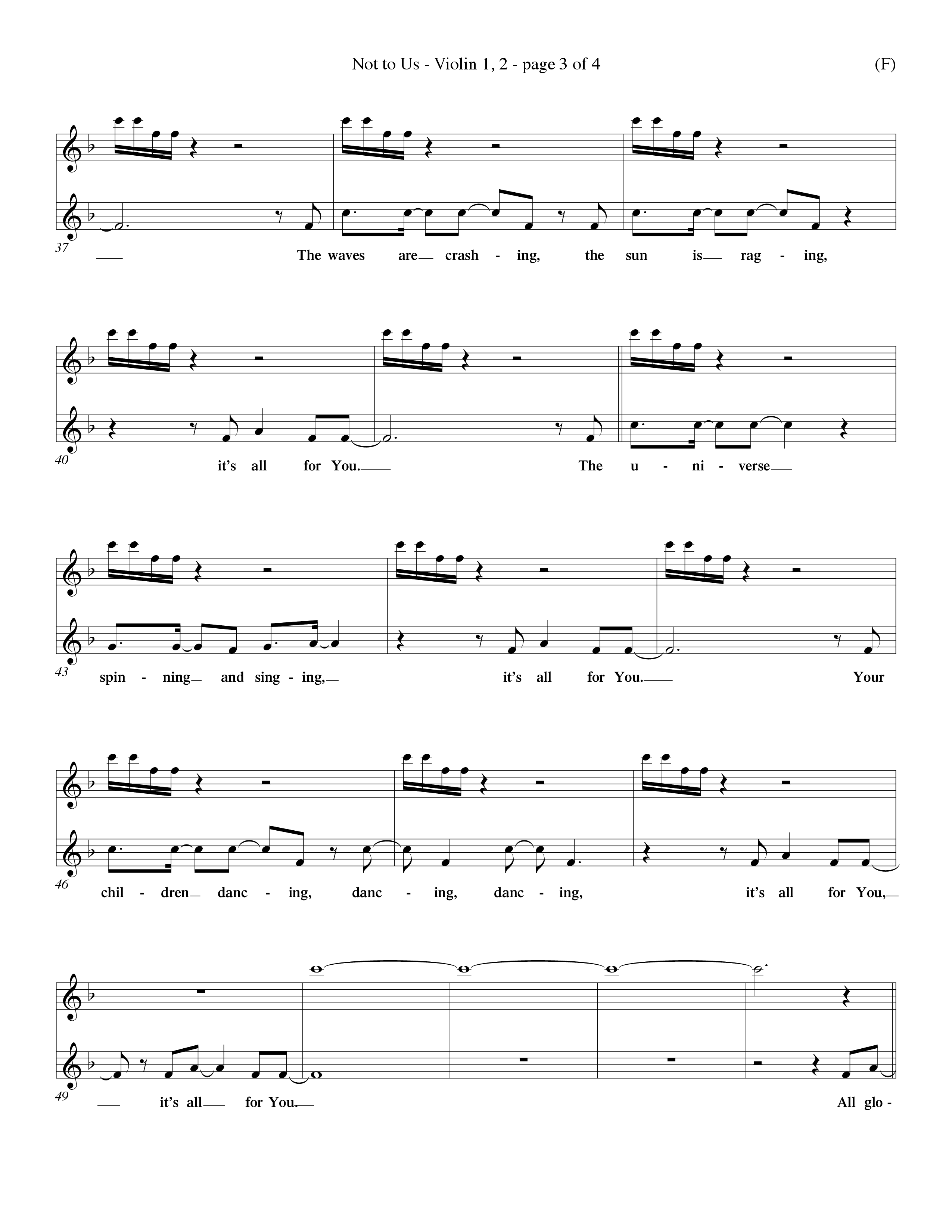 Not To Us (Choral Anthem SATB) Violin 1/2 (Word Music Choral / Orch. Dave Williamson)