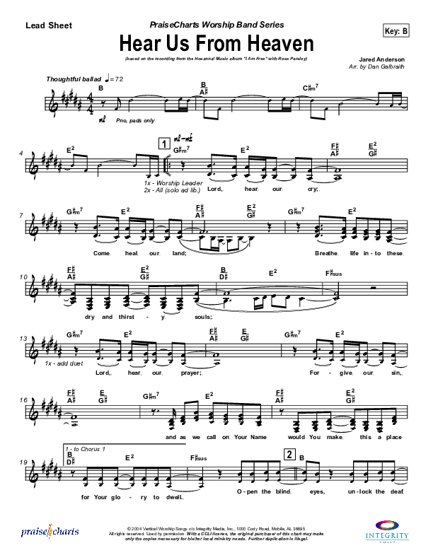 Hear Us From Heaven Lead Sheet (New Life Worship)