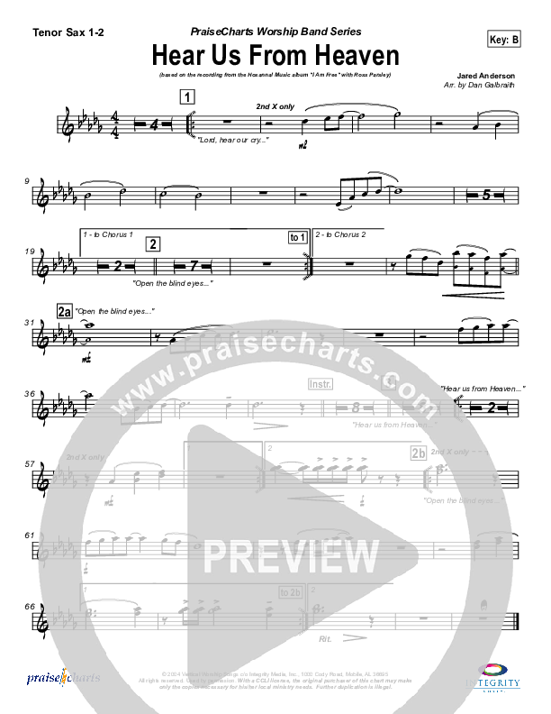 Hear Us From Heaven Tenor Sax 1/2 (New Life Worship)