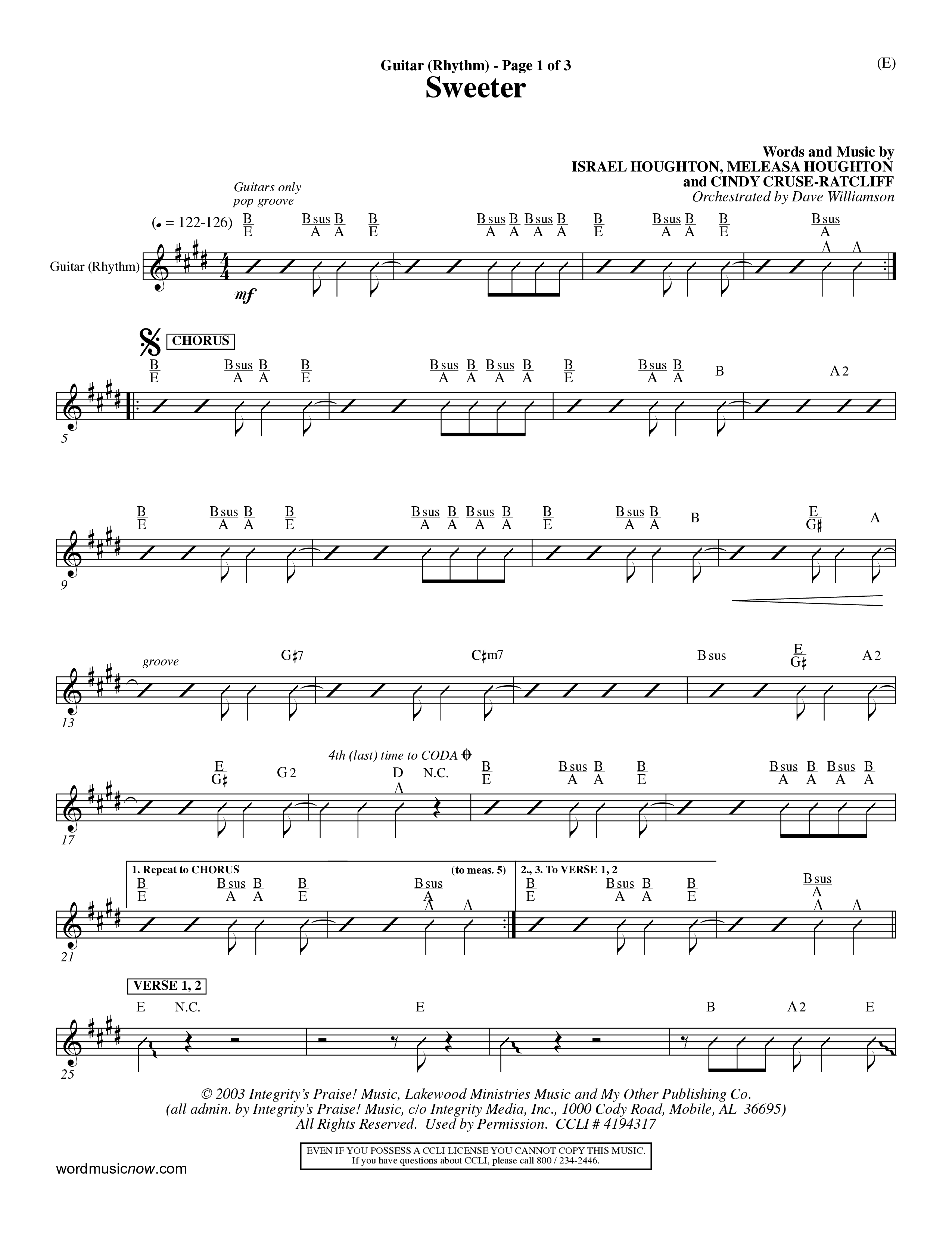 Sweeter (Choral Anthem SATB) Acoustic Guitar (Word Music Choral / Orch. Dave Williamson)