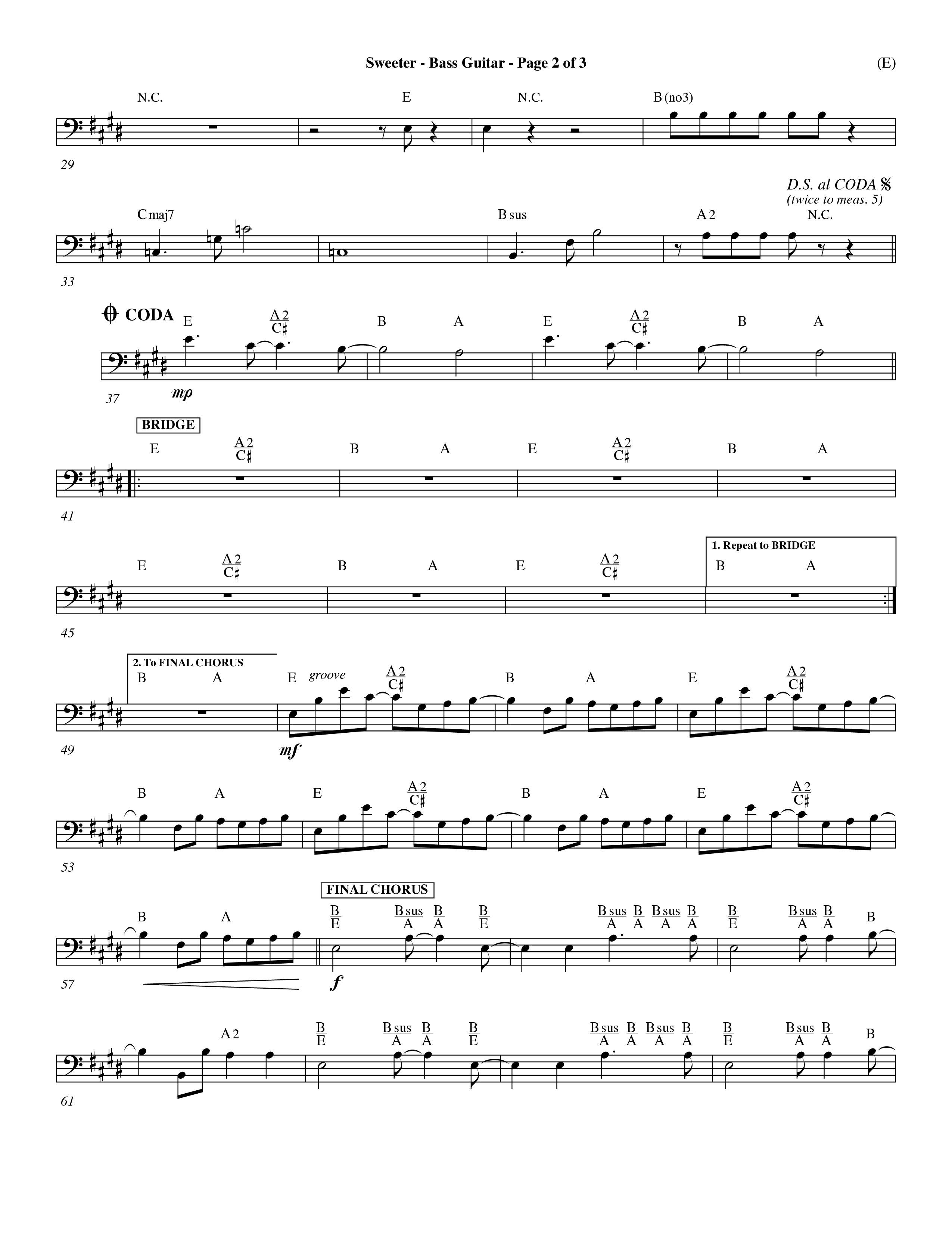 Sweeter (Choral Anthem SATB) Bass Guitar (Word Music Choral / Orch. Dave Williamson)