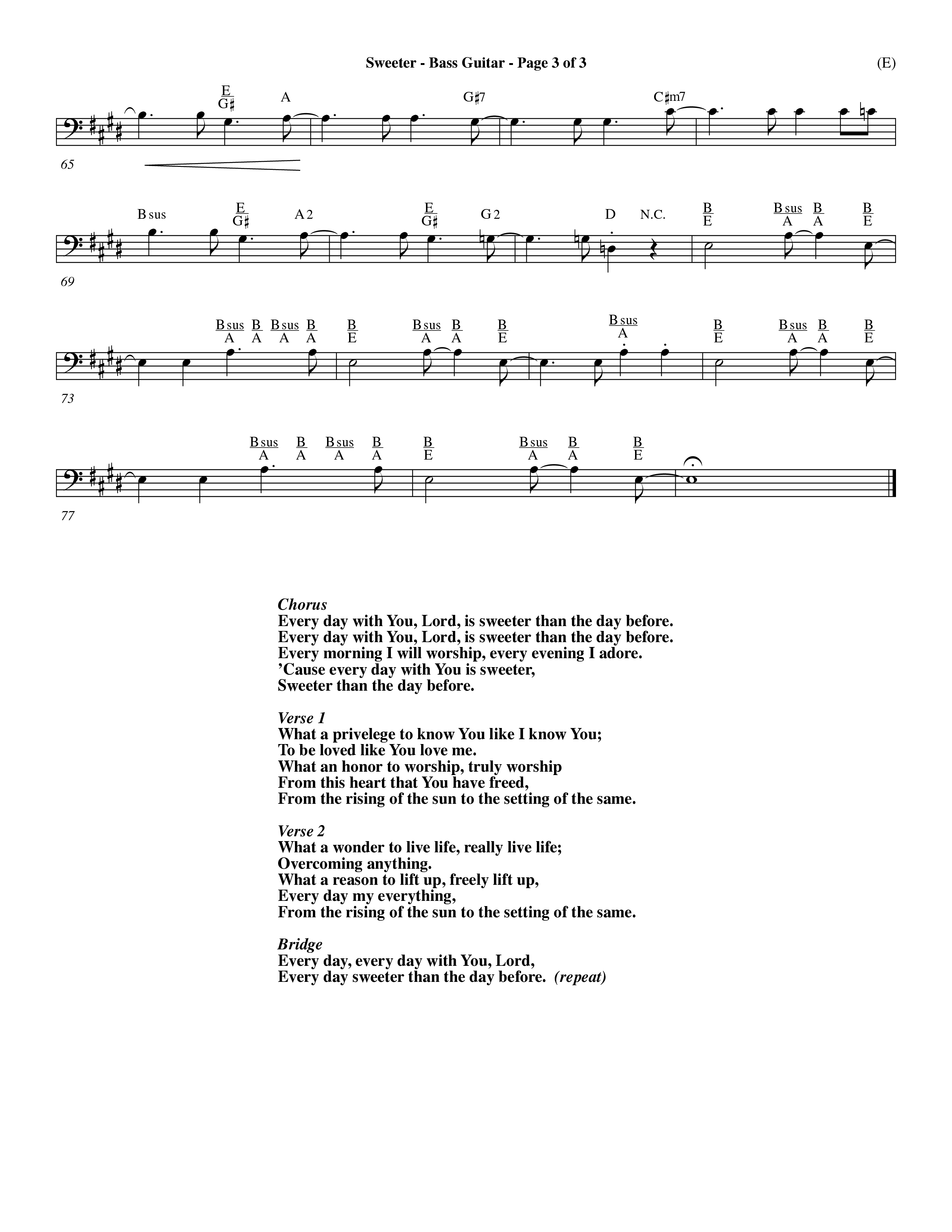 Sweeter (Choral Anthem SATB) Bass Guitar (Word Music Choral / Orch. Dave Williamson)