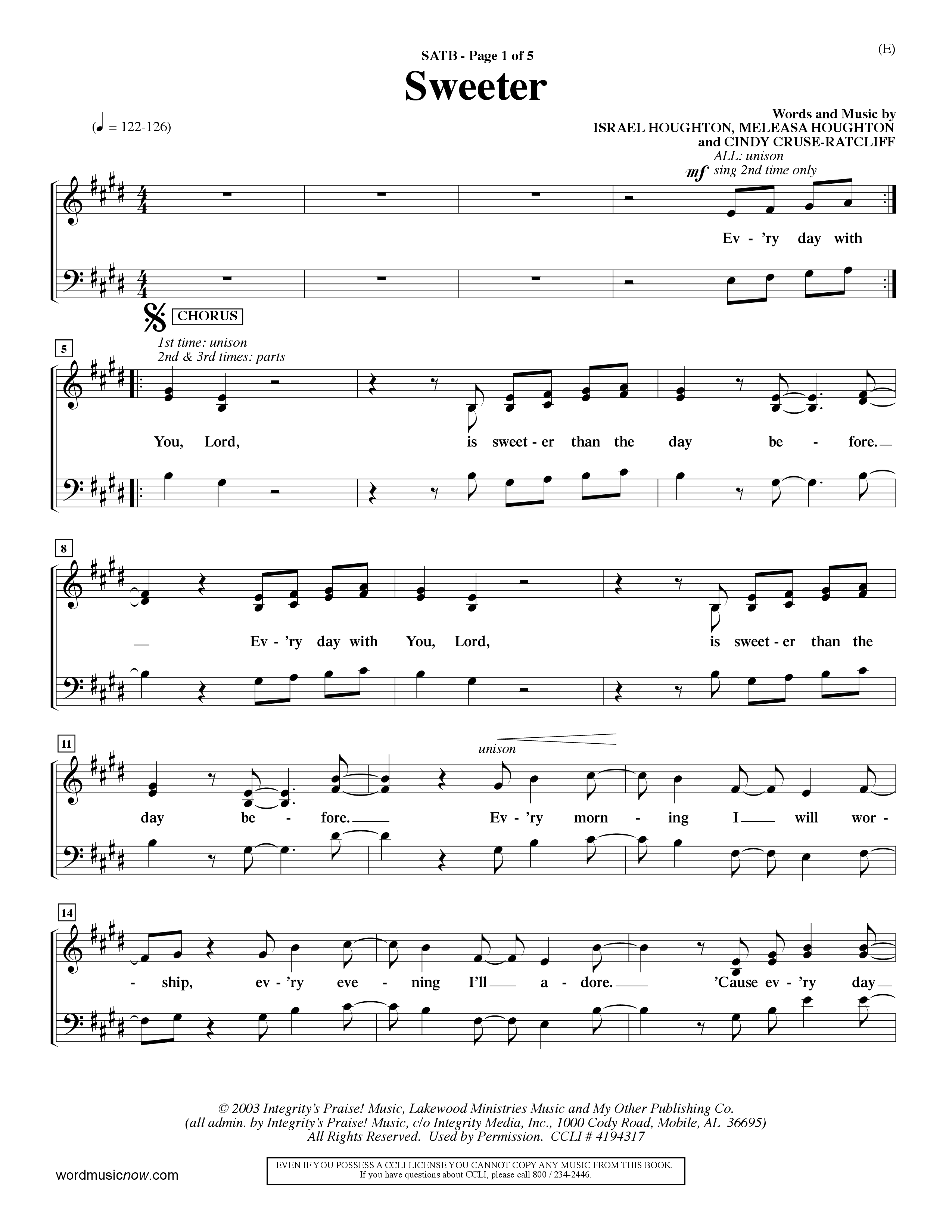 Sweeter (Choral Anthem SATB) Choir Sheet (SATB) (Word Music Choral / Orch. Dave Williamson)