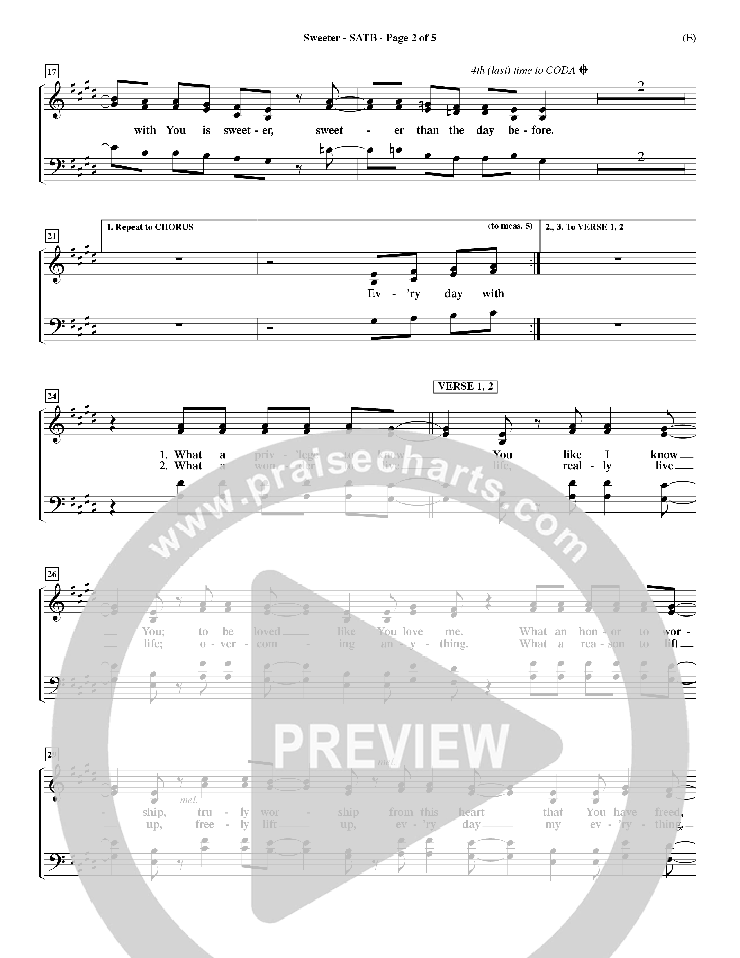 Sweeter (Choral Anthem SATB) Choir Sheet (SATB) (Word Music Choral / Orch. Dave Williamson)