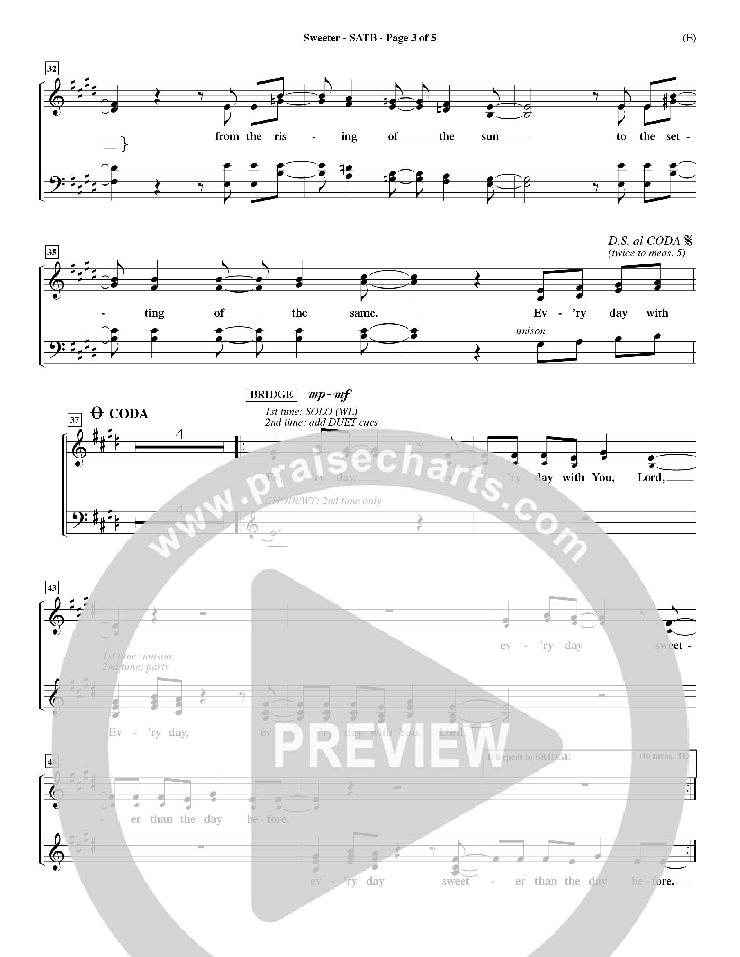 Sweeter (Choral Anthem SATB) Choir Sheet (SATB) (Word Music Choral / Orch. Dave Williamson)