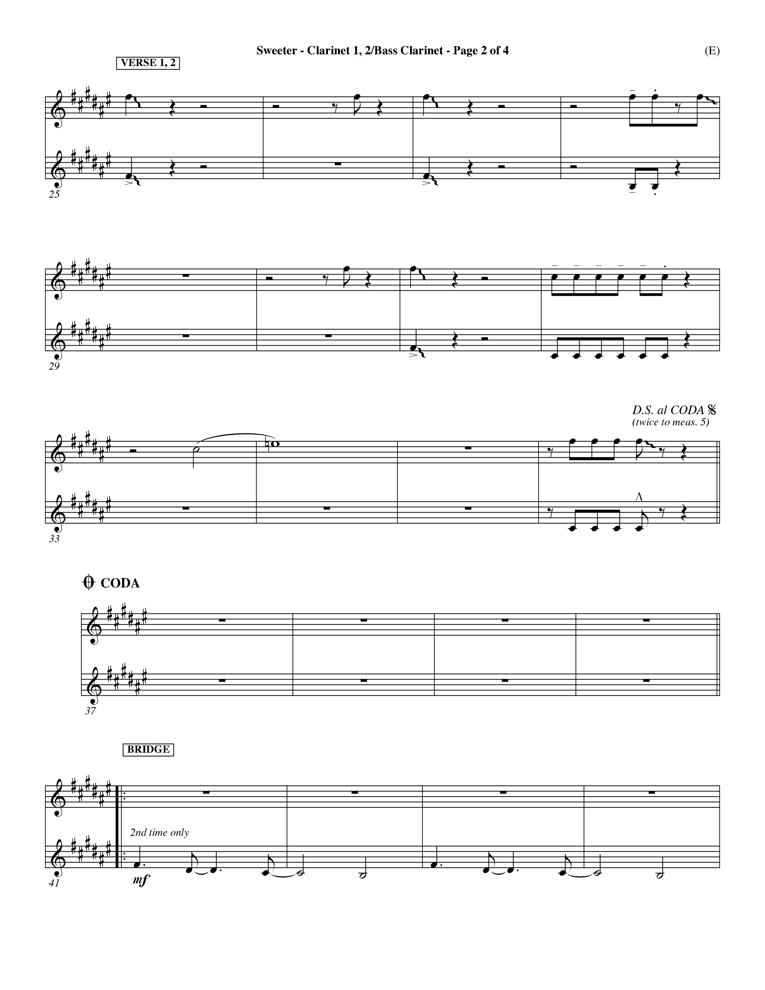 Sweeter (Choral Anthem SATB) Clarinet 1/2, Bass Clarinet (Word Music Choral / Orch. Dave Williamson)