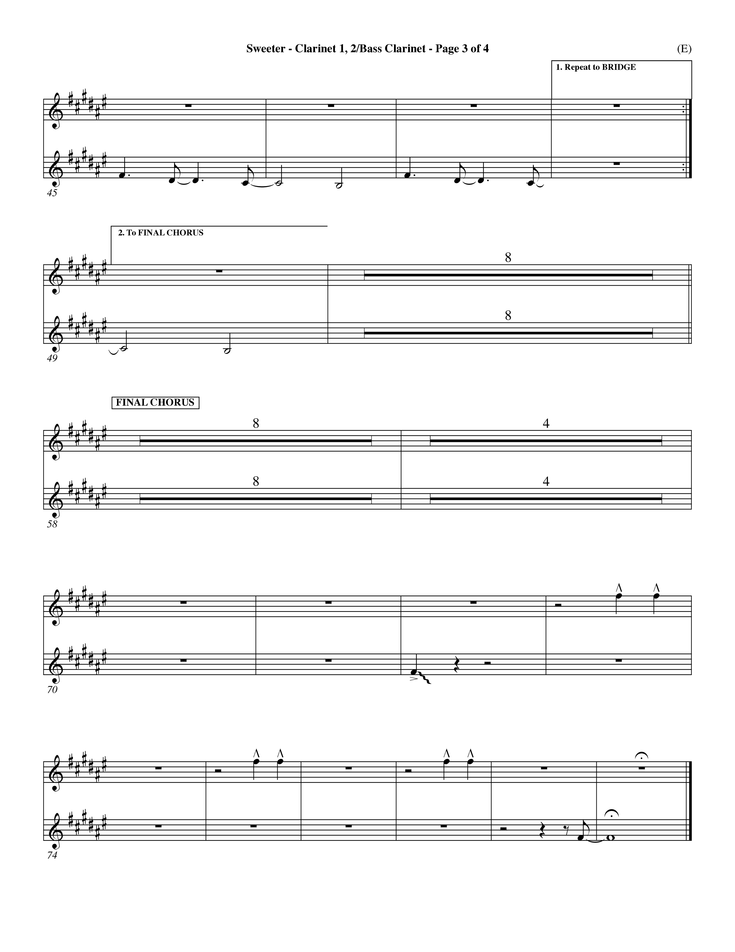 Sweeter (Choral Anthem SATB) Clarinet 1/2, Bass Clarinet (Word Music Choral / Orch. Dave Williamson)