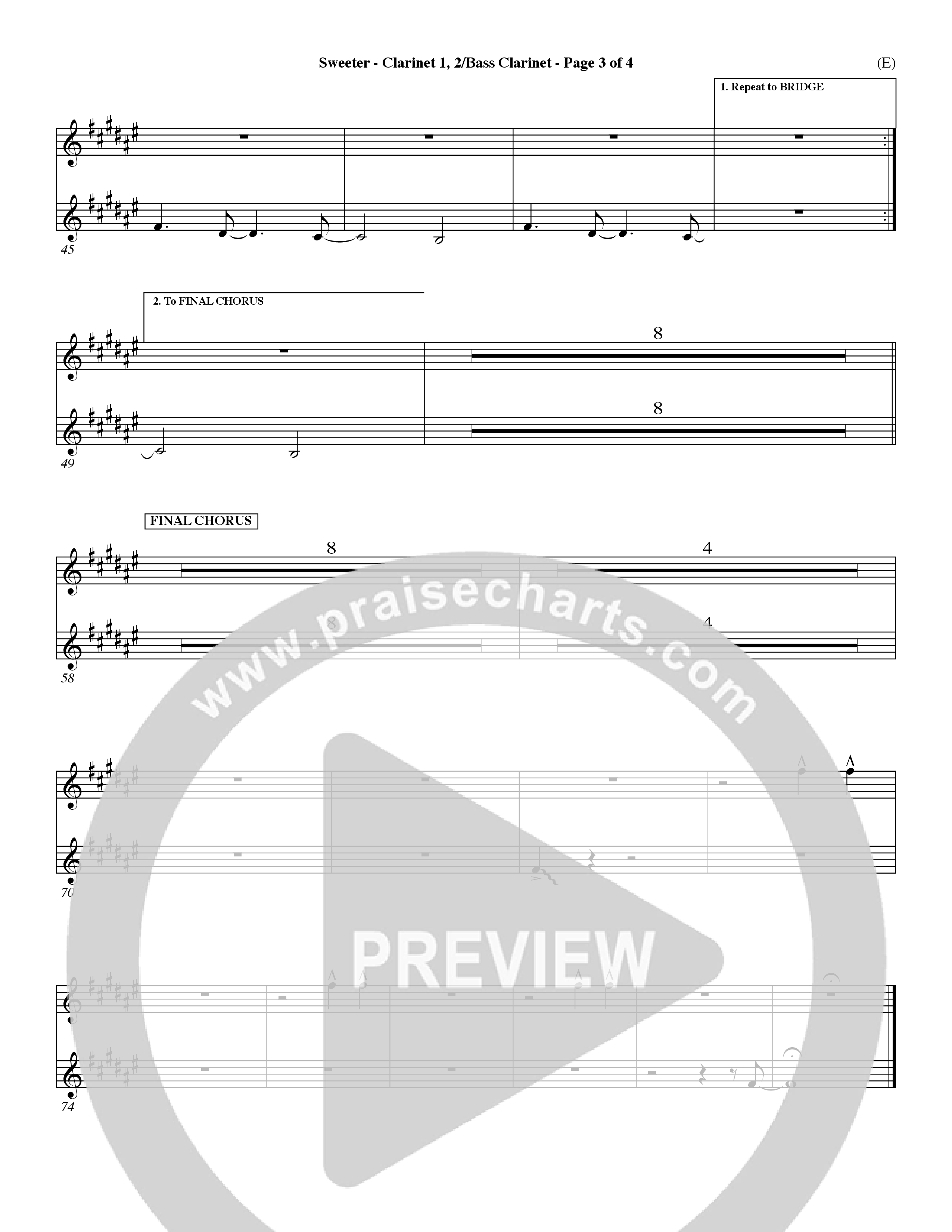 Sweeter (Choral Anthem SATB) Clarinet (Word Music Choral / Orch. Dave Williamson)
