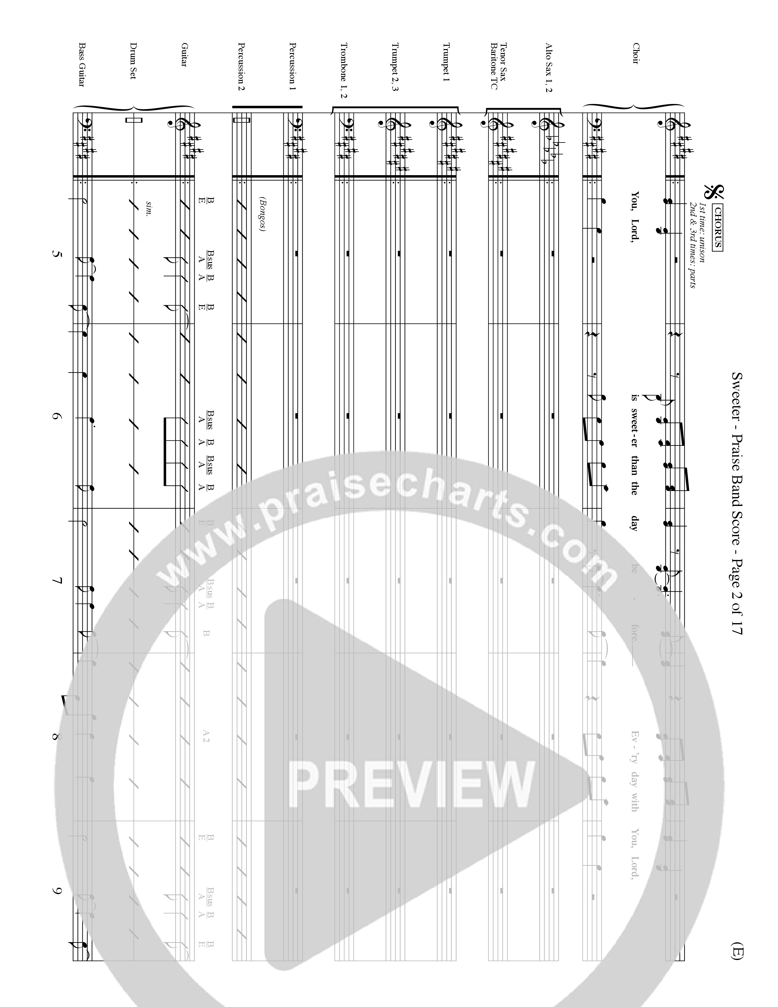 Sweeter (Choral Anthem SATB) PraiseBand (incl. Brass) (Word Music Choral / Orch. Dave Williamson)