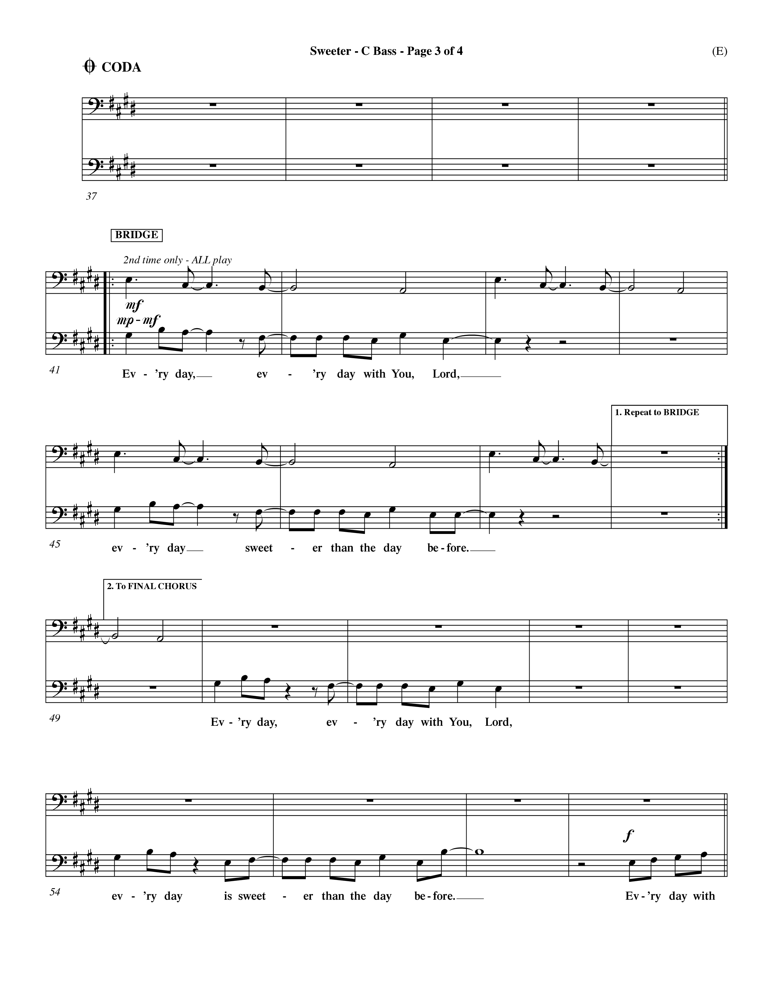 Sweeter (Choral Anthem SATB) Contrabass (Word Music Choral / Orch. Dave Williamson)