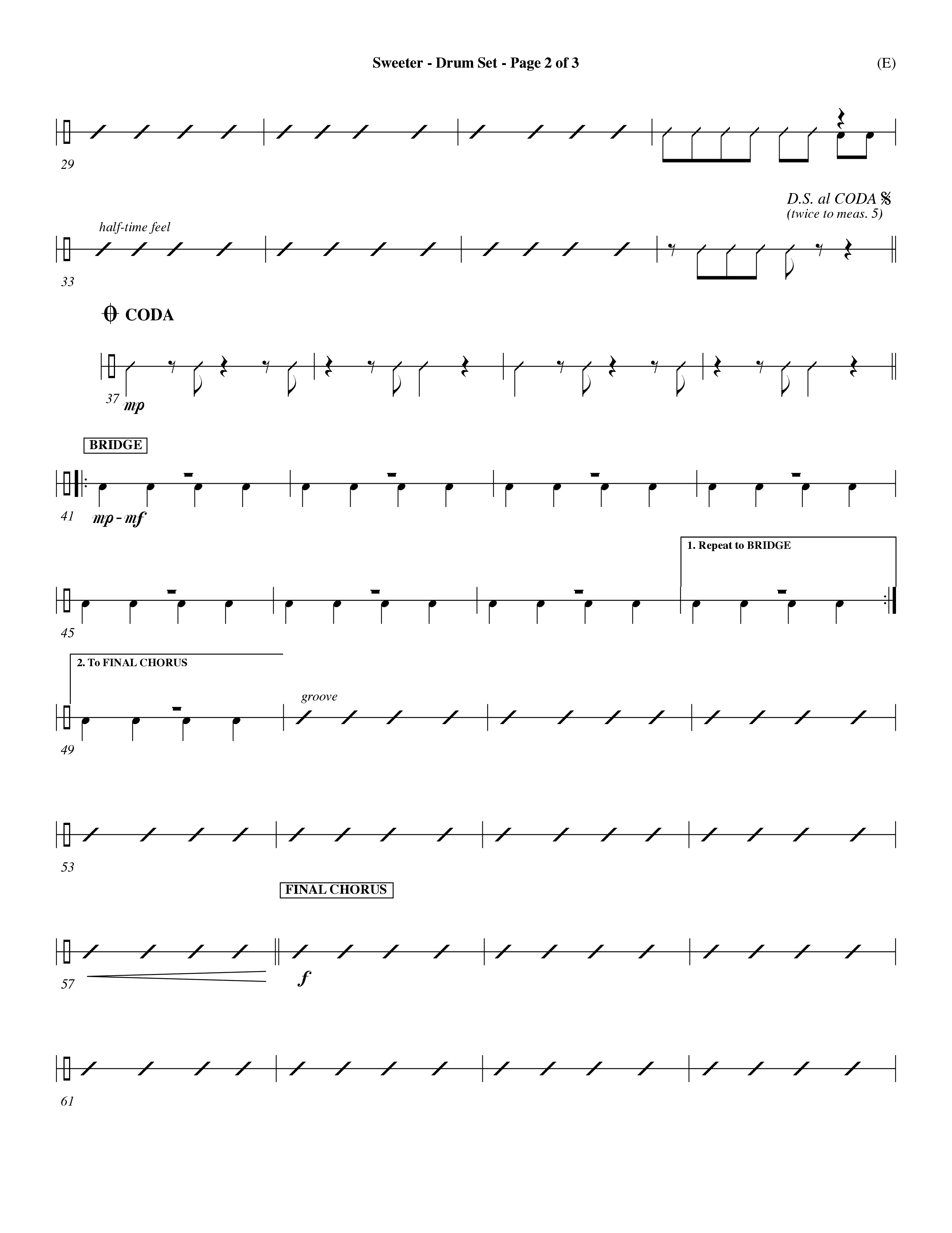 Sweeter (Choral Anthem SATB) Drum Set (Word Music Choral / Orch. Dave Williamson)