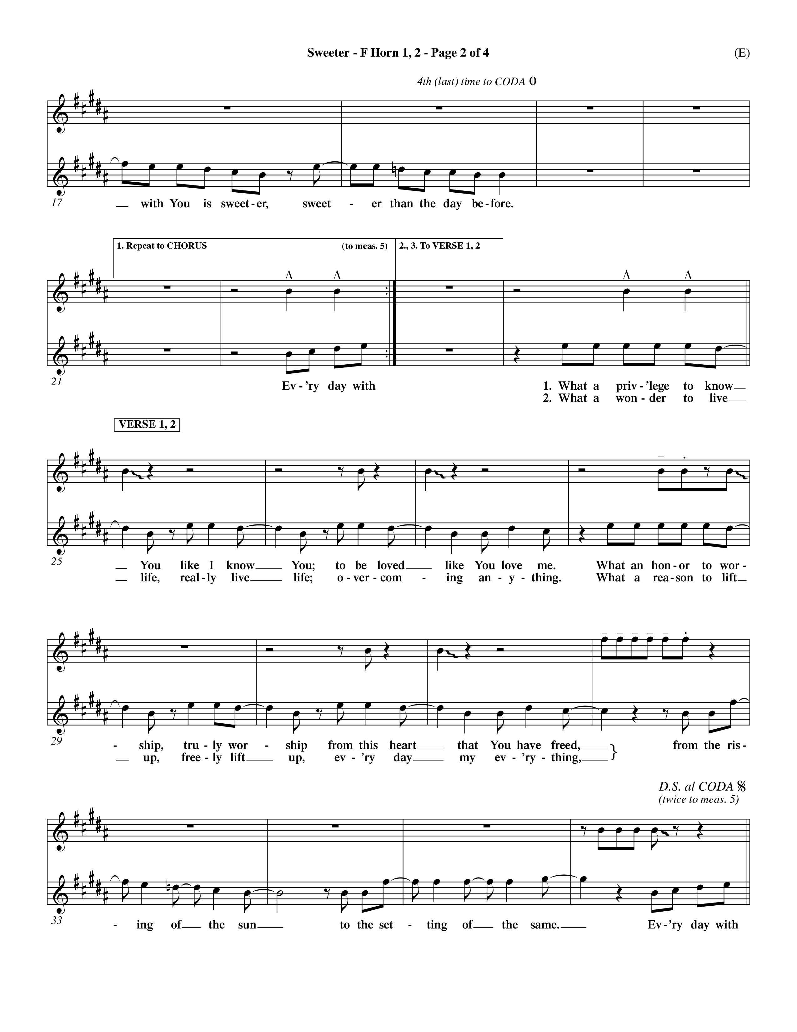 Sweeter (Choral Anthem SATB) French Horn (Word Music Choral / Orch. Dave Williamson)