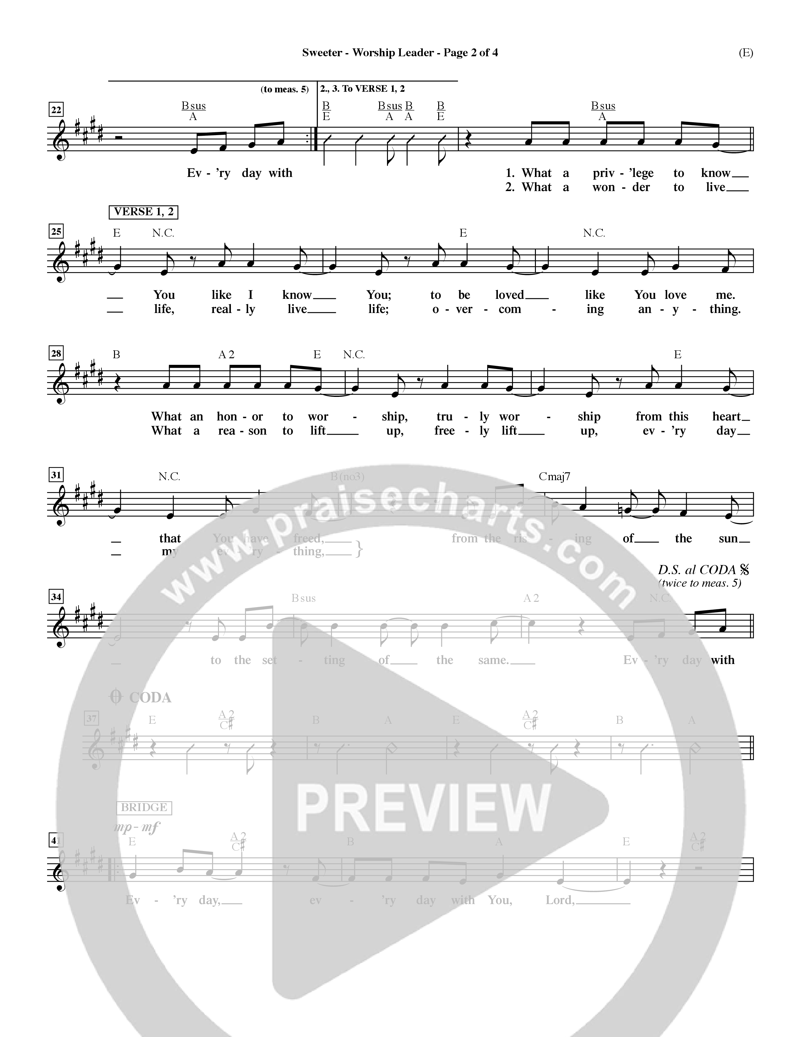 Sweeter (Choral Anthem SATB) Lead Sheet (Mel) (Word Music Choral / Orch. Dave Williamson)