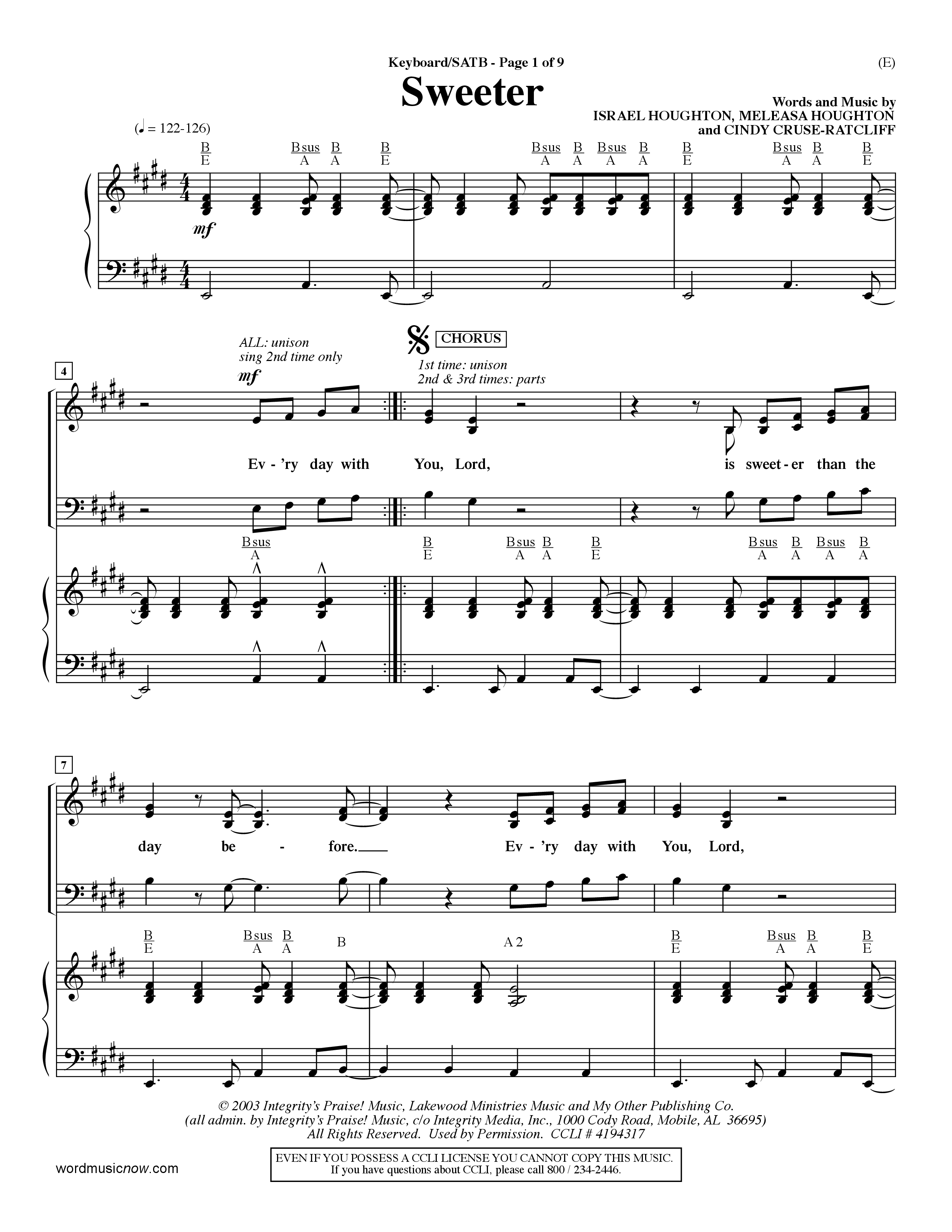 Sweeter (Choral Anthem SATB) Keyboard/Vocal (SATB) (Word Music Choral / Orch. Dave Williamson)